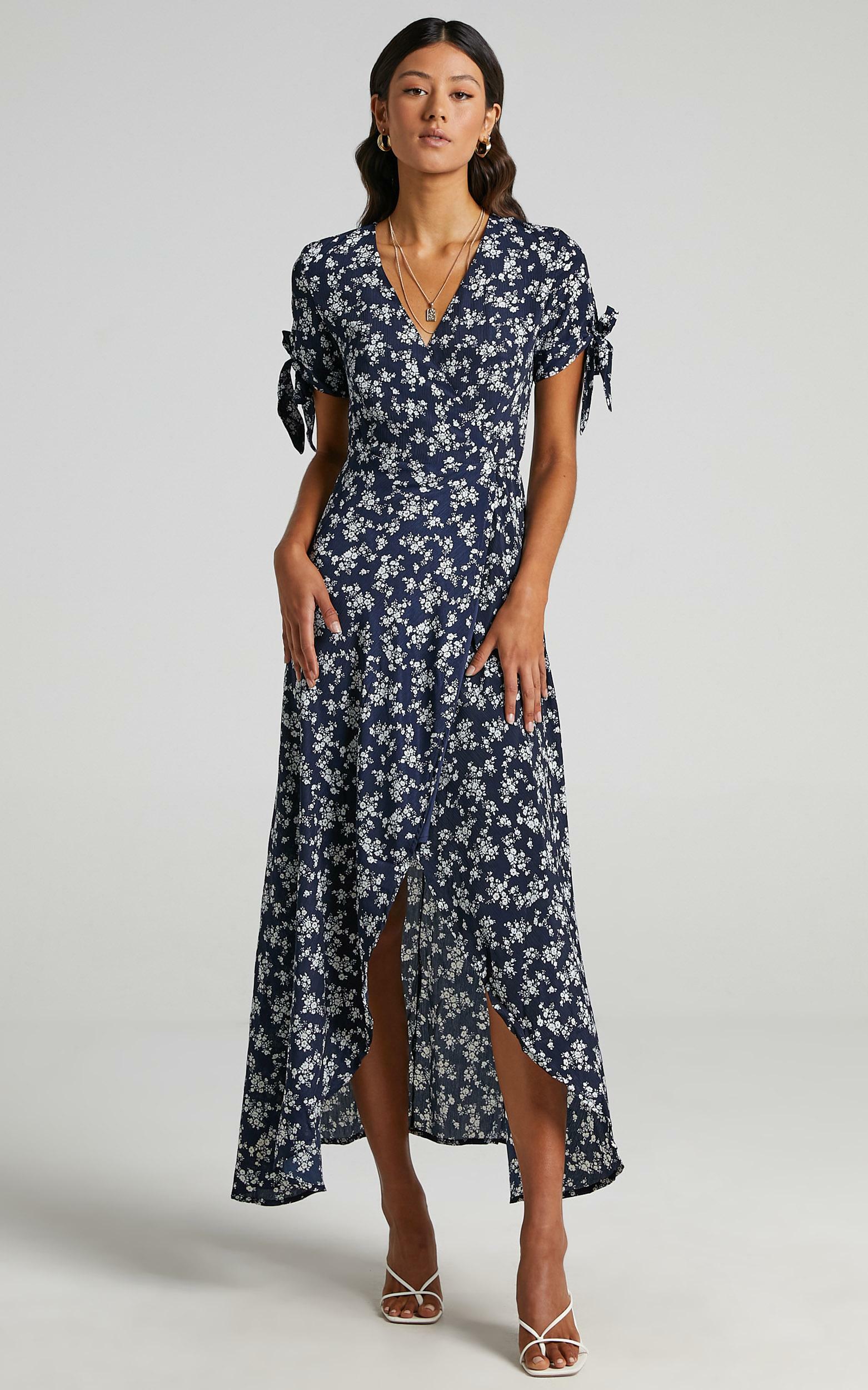 Picking It Up Wrap Maxi Dress in Navy ...