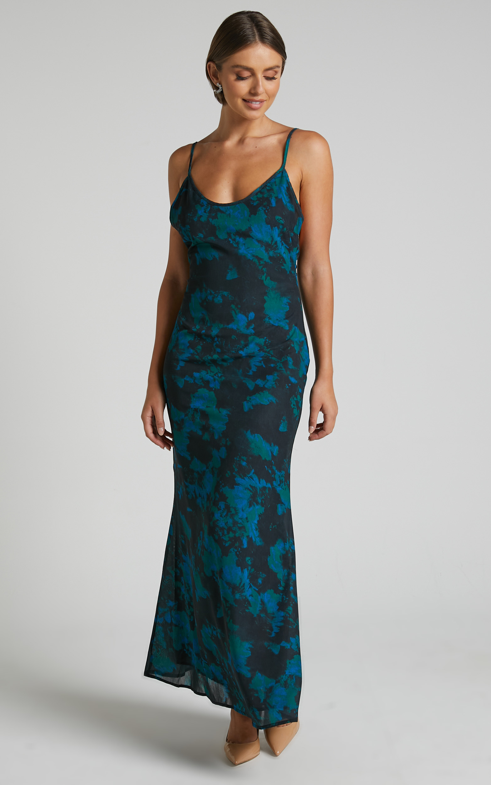 Mirski Low Back Maxi Slip Dress in Jewel Blur - 06, MLT1, hi-res image number null