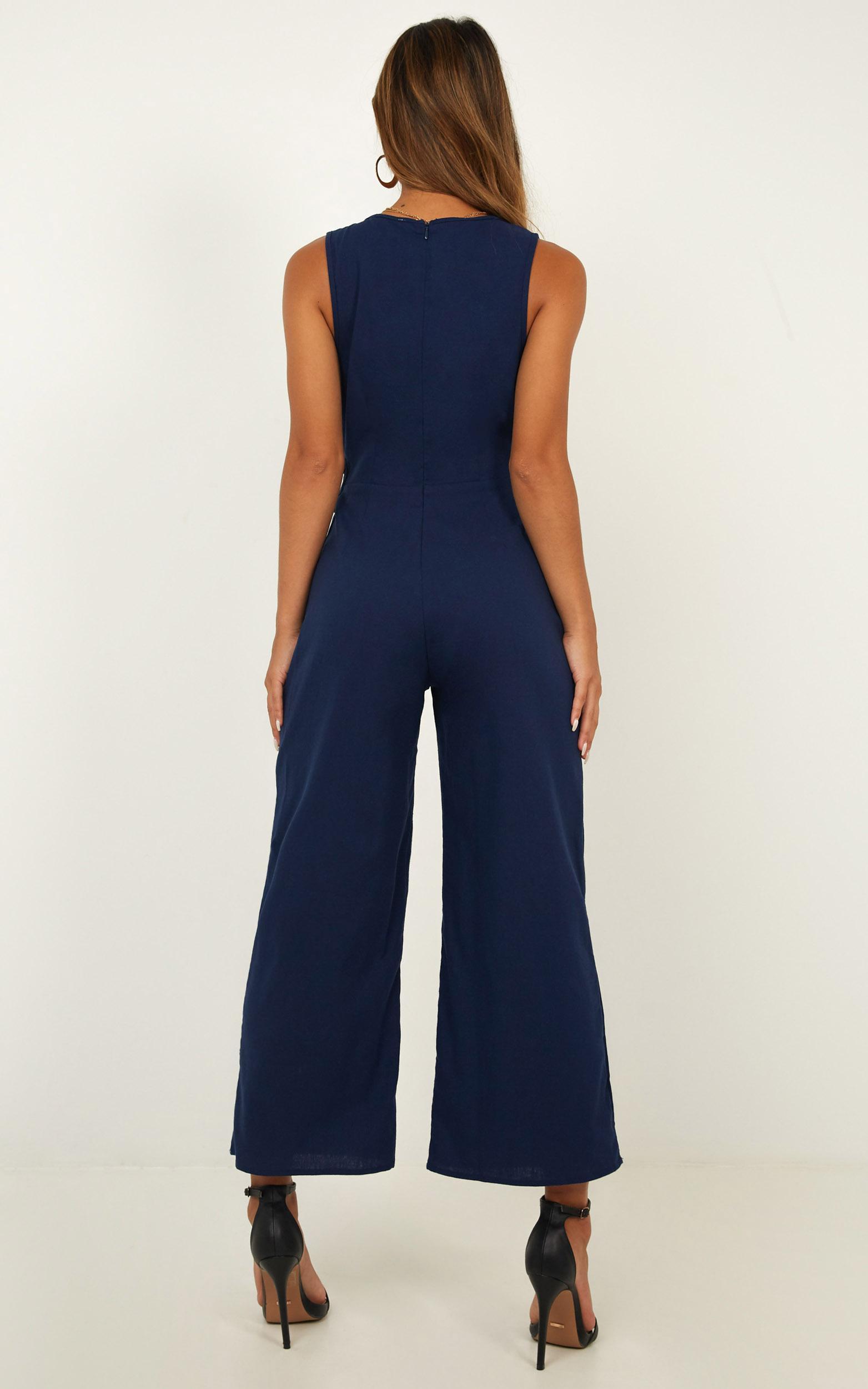Clear As Crystal Jumpsuit In Navy Linen Look | Showpo