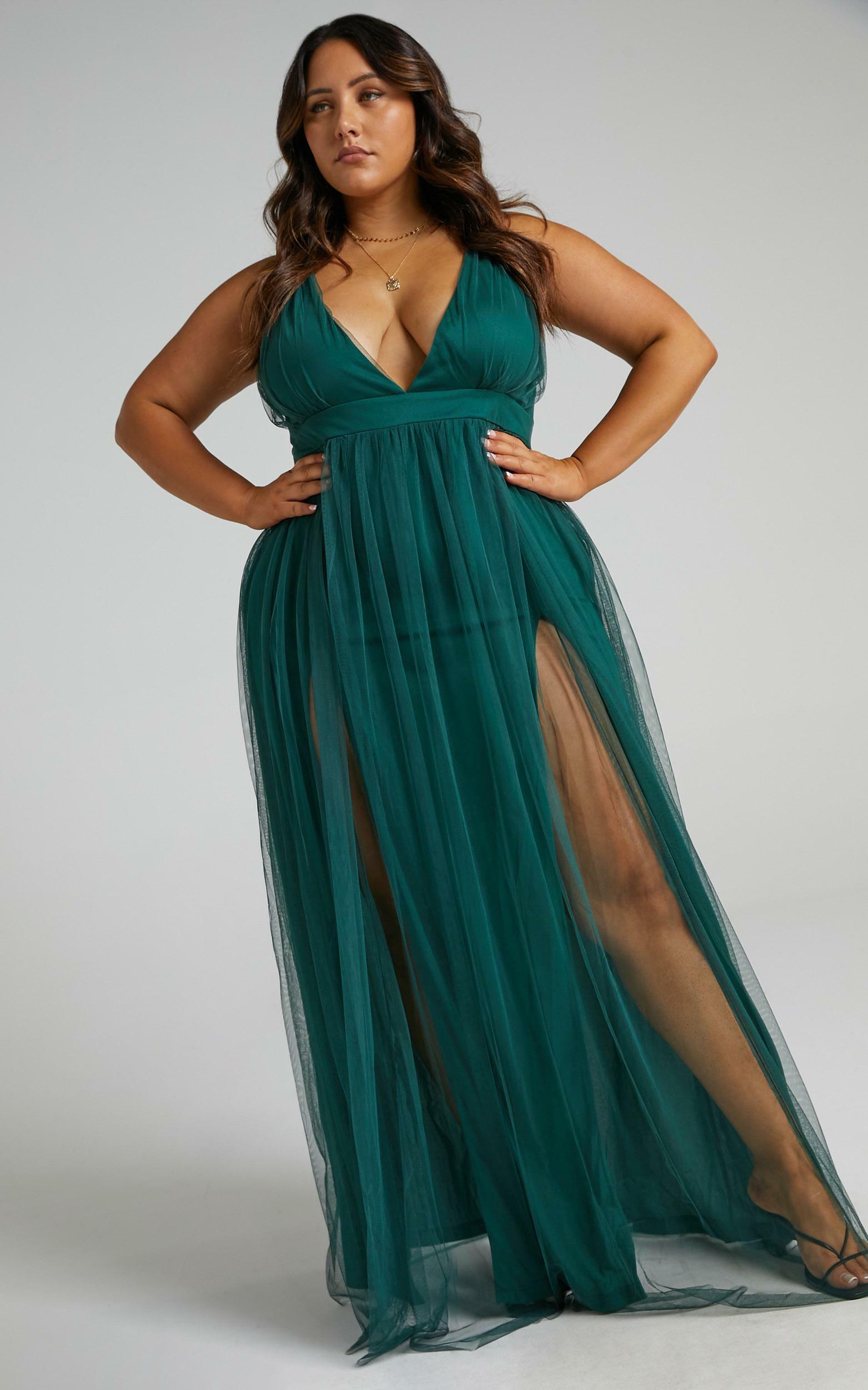 Like A Vision Plunge Maxi Dress in Emerald Tulle - 20, GRN3, hi-res image number null