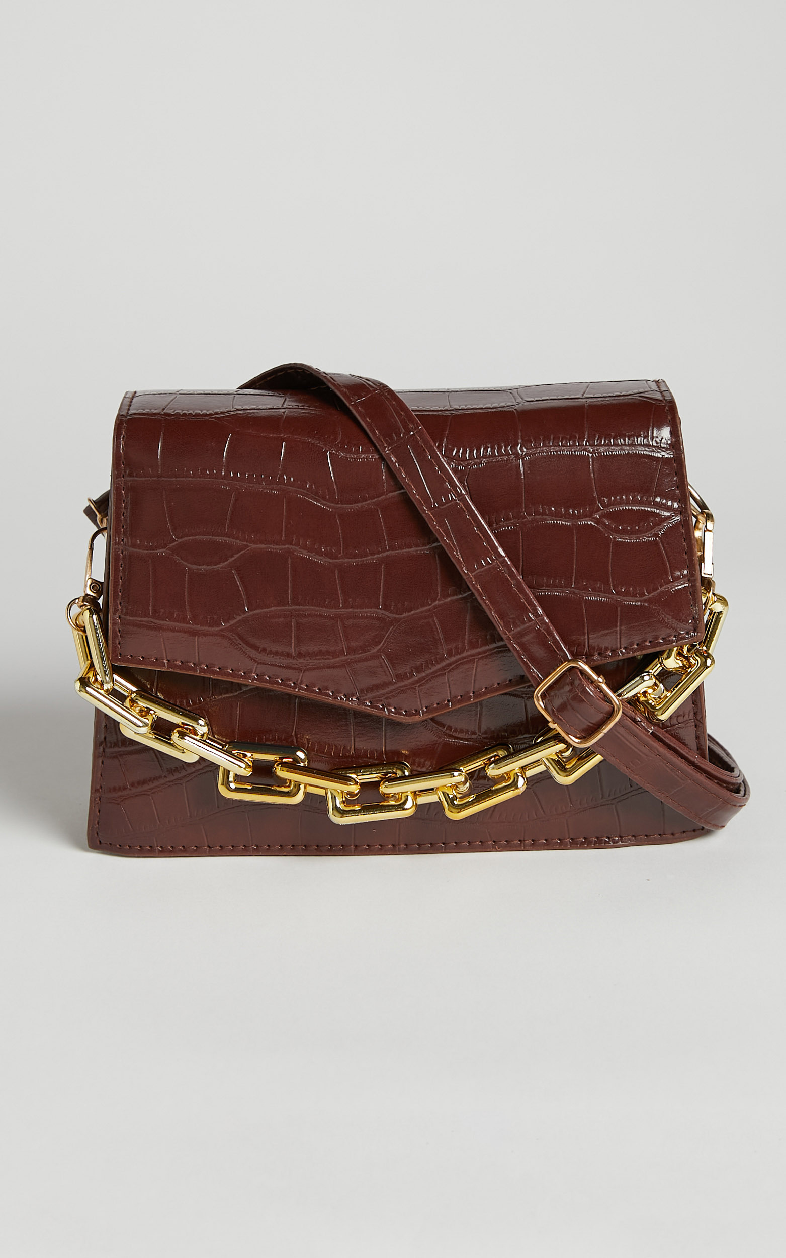 Penny Bag - Chain Detail Crossbody Bag in Brown Croc - NoSize, BRN1, hi-res image number null