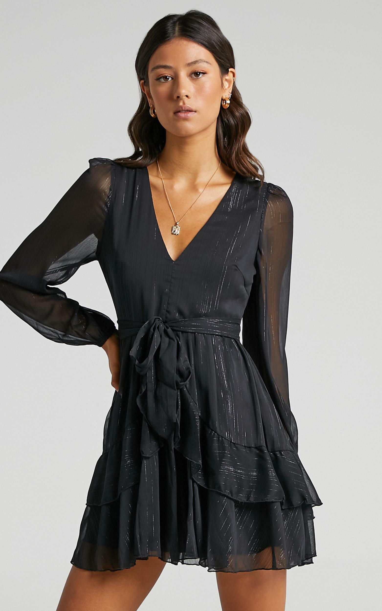 Eyes That Know Me Long Sleeve Ruffle Mini Dress in Black - 06, BLK1, hi-res image number null