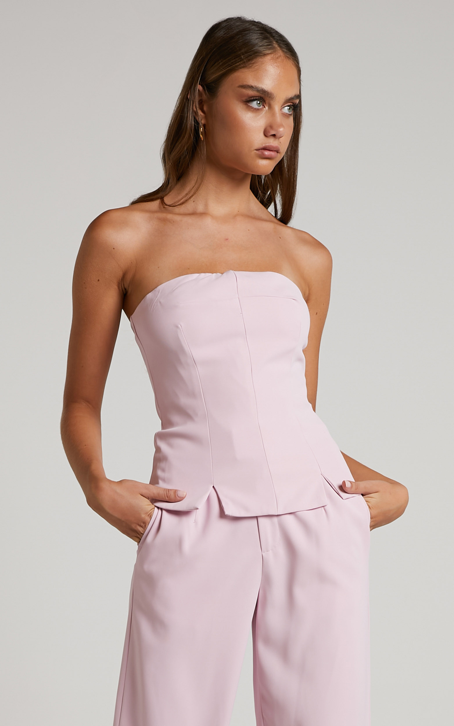 Mhina Top - Strapless Double Split Bustier Top in Pink - 06, PNK1, hi-res image number null