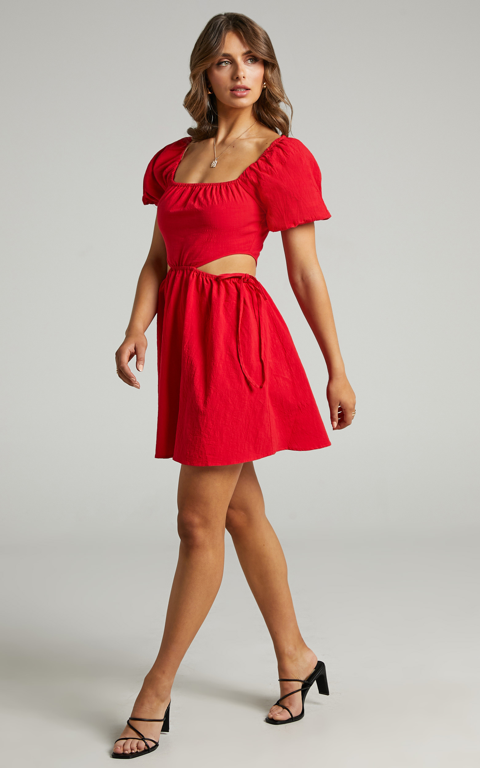 Loriella Waist Cut Out Skater Skirt Dress in Red - 06, RED2, hi-res image number null