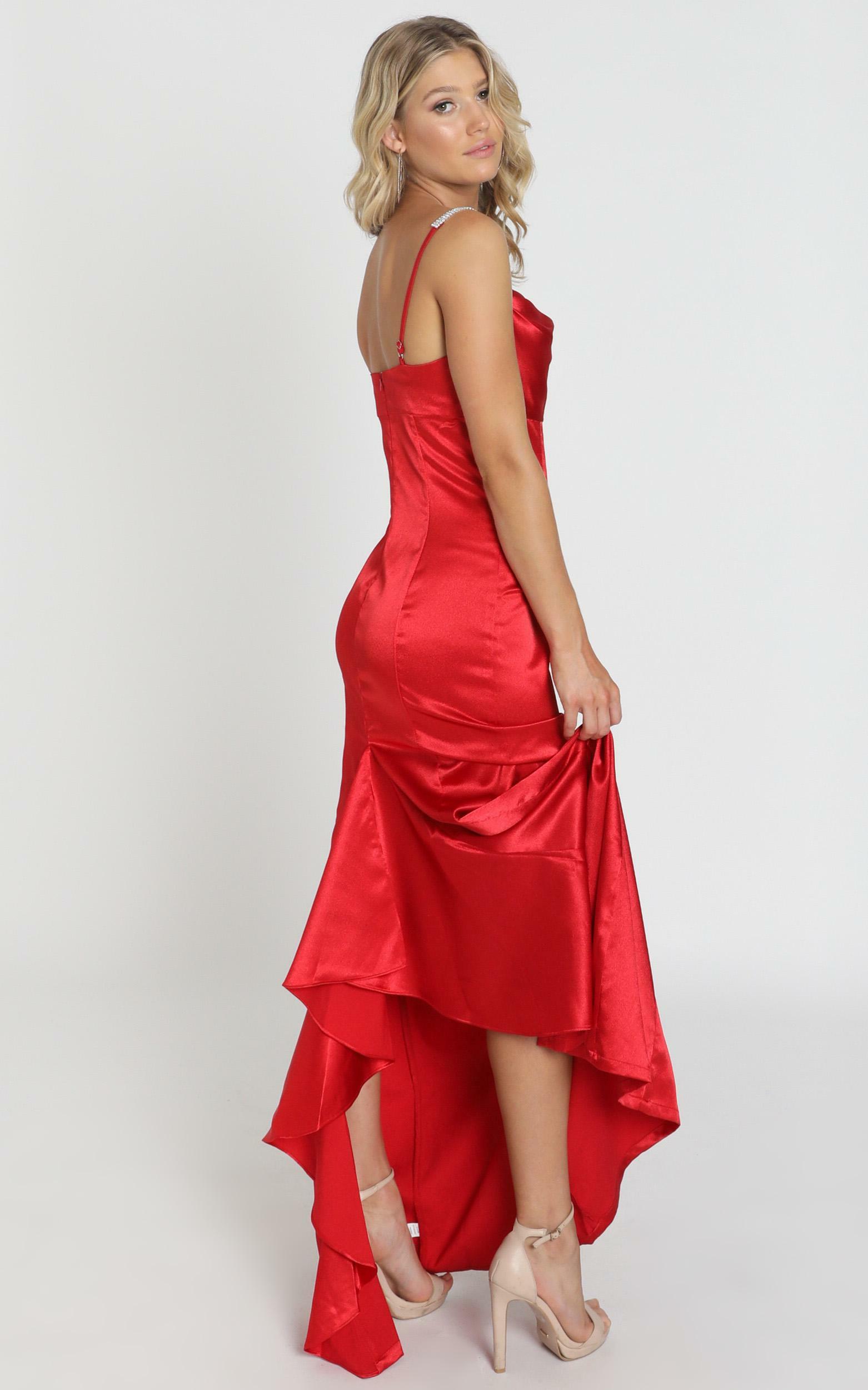 Alysha Diamante Strap Maxi Dress  In Red  Satin  Showpo