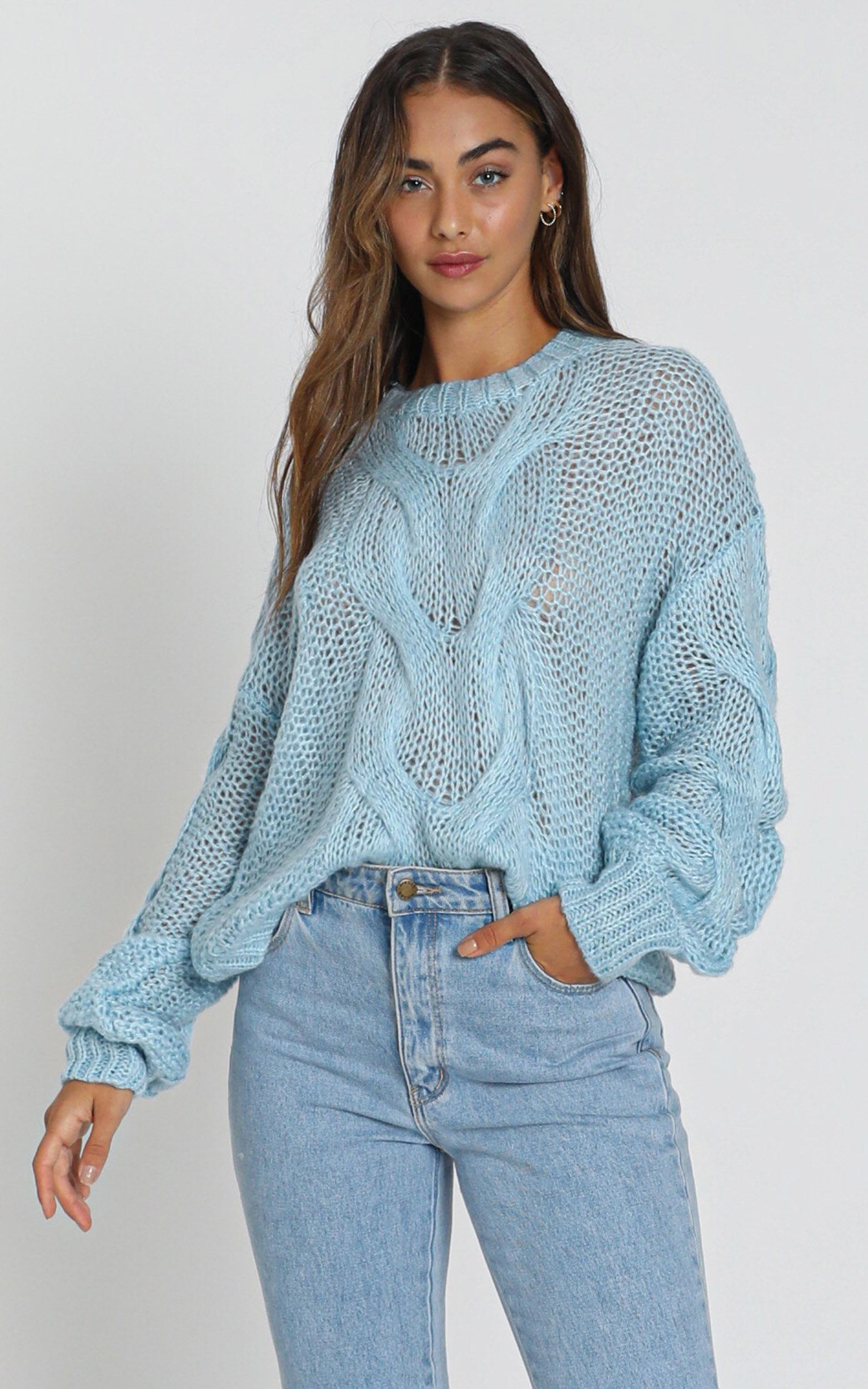 Jules Cable Knit Jumper in Blue | Showpo