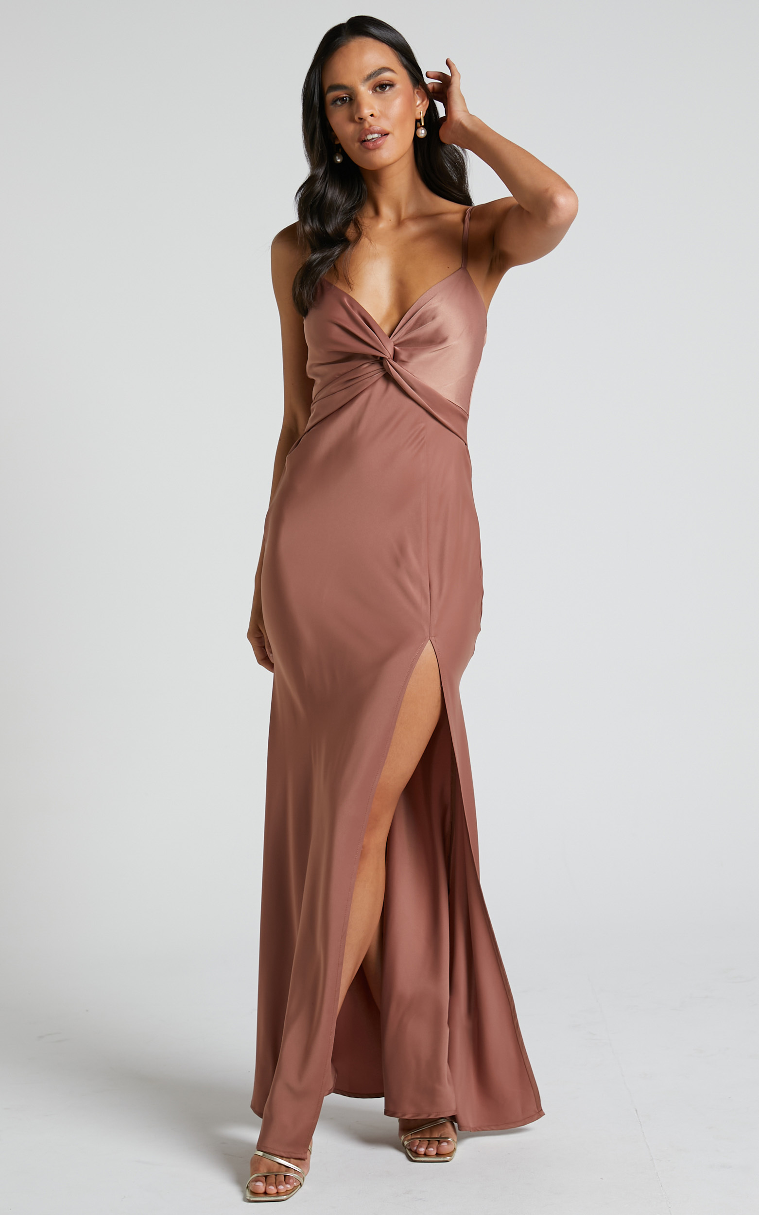 Gemalyn Maxi Dress - Twist Front Thigh Split Dress in Dusty Rose - 04, PNK3, hi-res image number null