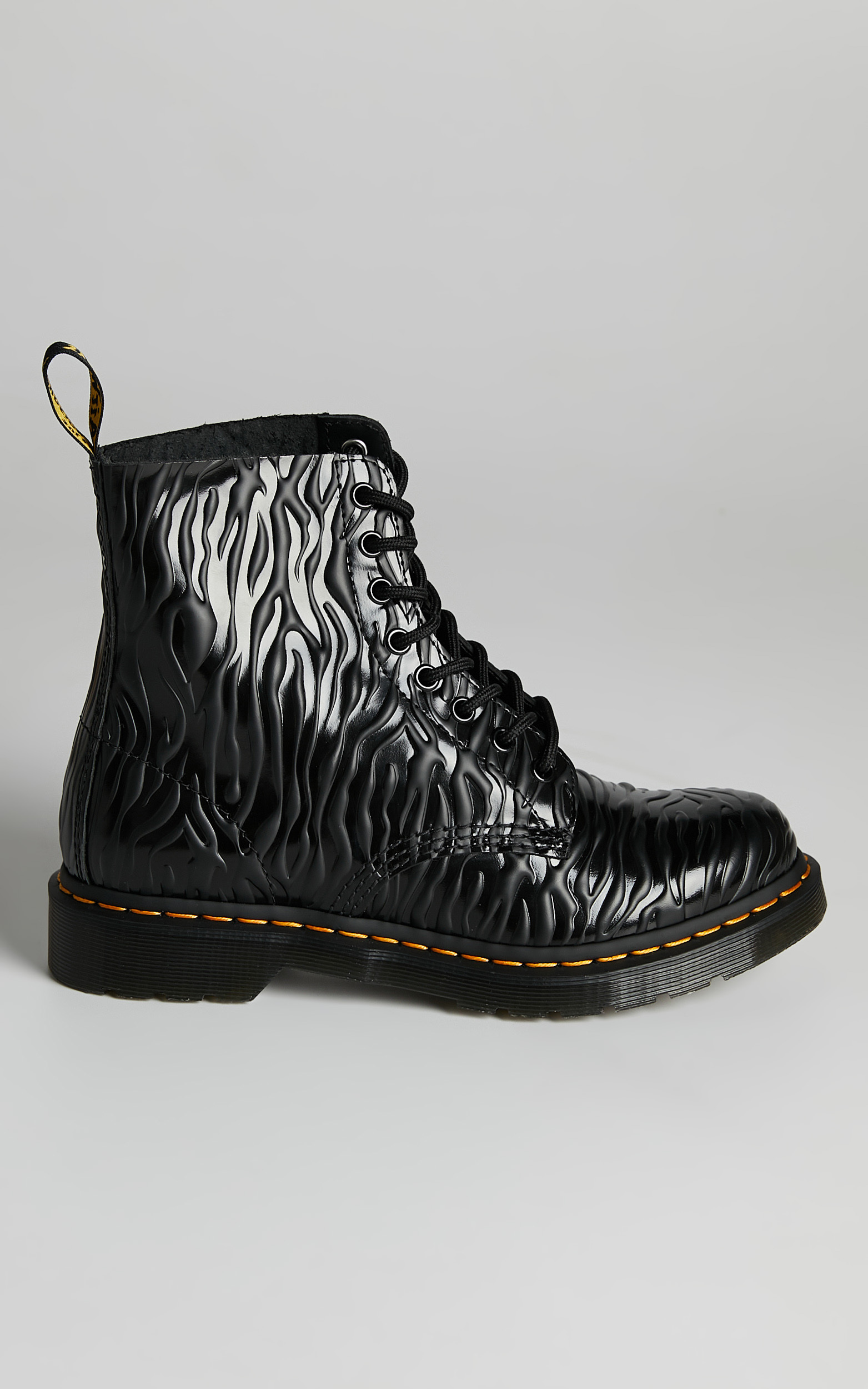 Dr. Martens - 1460 Pascal 8 Eye Boot in Black Zebra Gloss Emboss Smooth - 05, BLK1, hi-res image number null