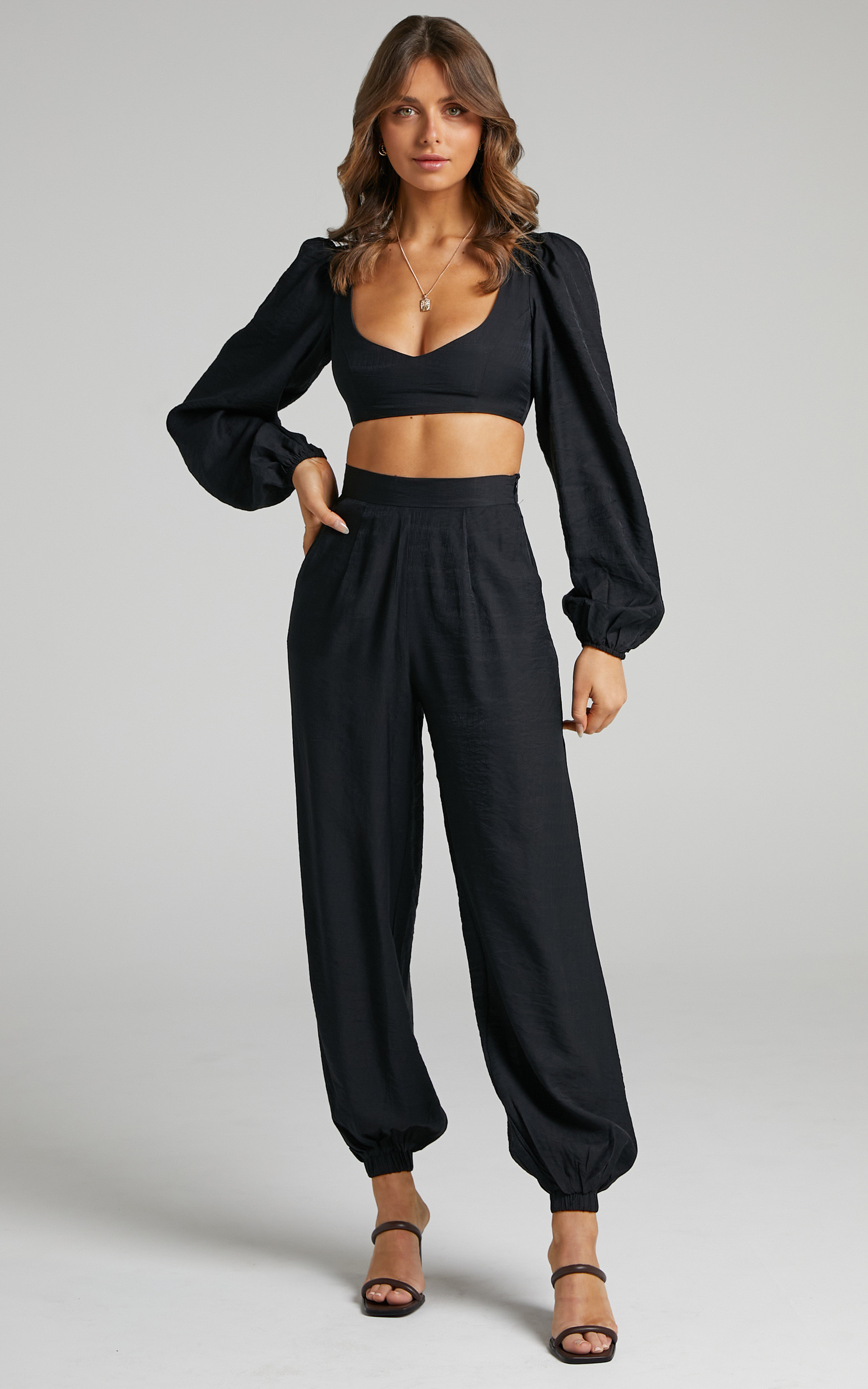 Renalyne  Genie Pants Two Piece Set with Balloon Sleeve in Black - 04, BLK1, hi-res image number null