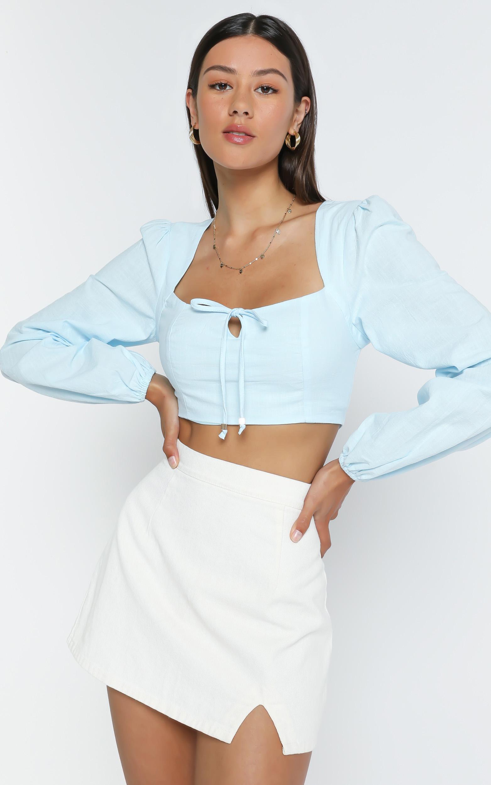 Claes Top in Blue Linen Look - 6 (XS), Blue, hi-res image number null