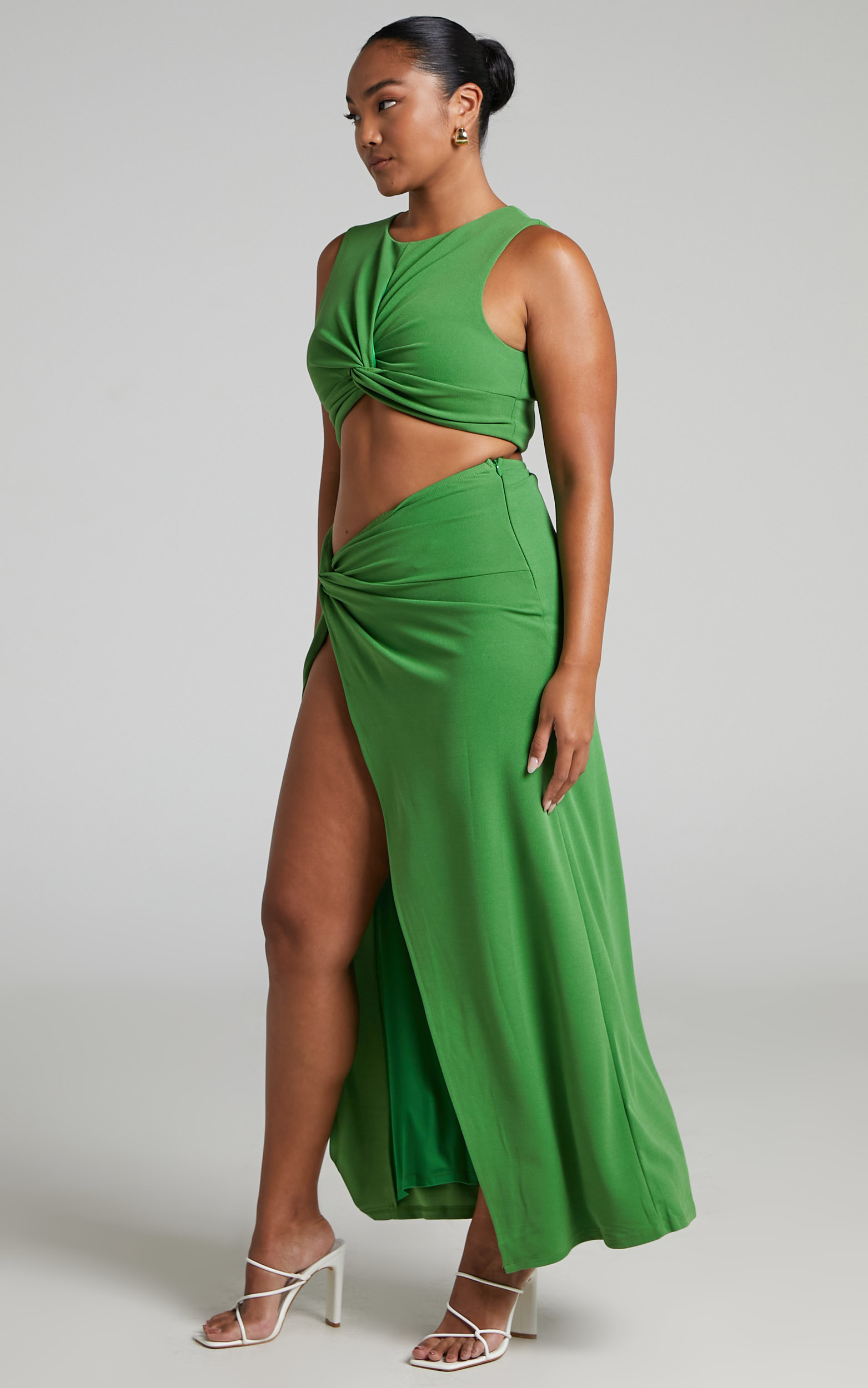 Jamiel Twist Front Crop Top and Maxi Skirt Two Piece Set in Green - 06, GRN1, hi-res image number null