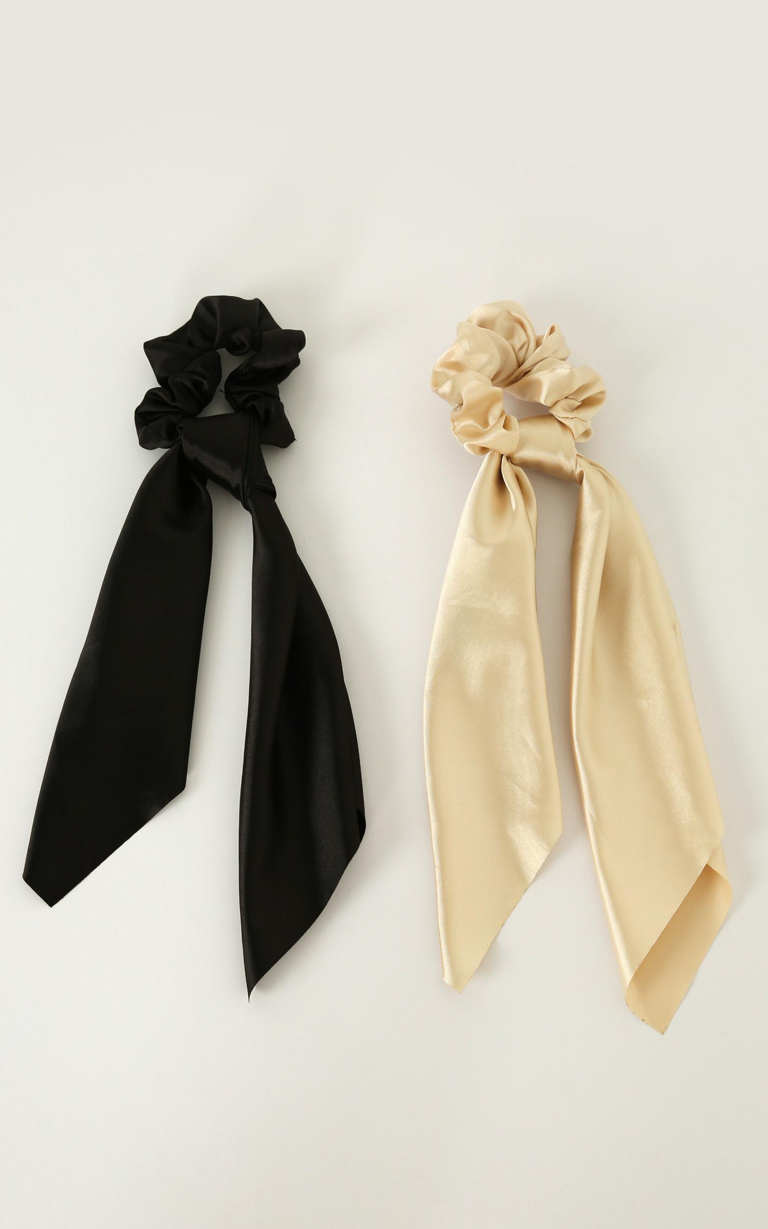 Higher Ground Scrunchie 2 Pack In Black And Champagne, Black, hi-res image number null