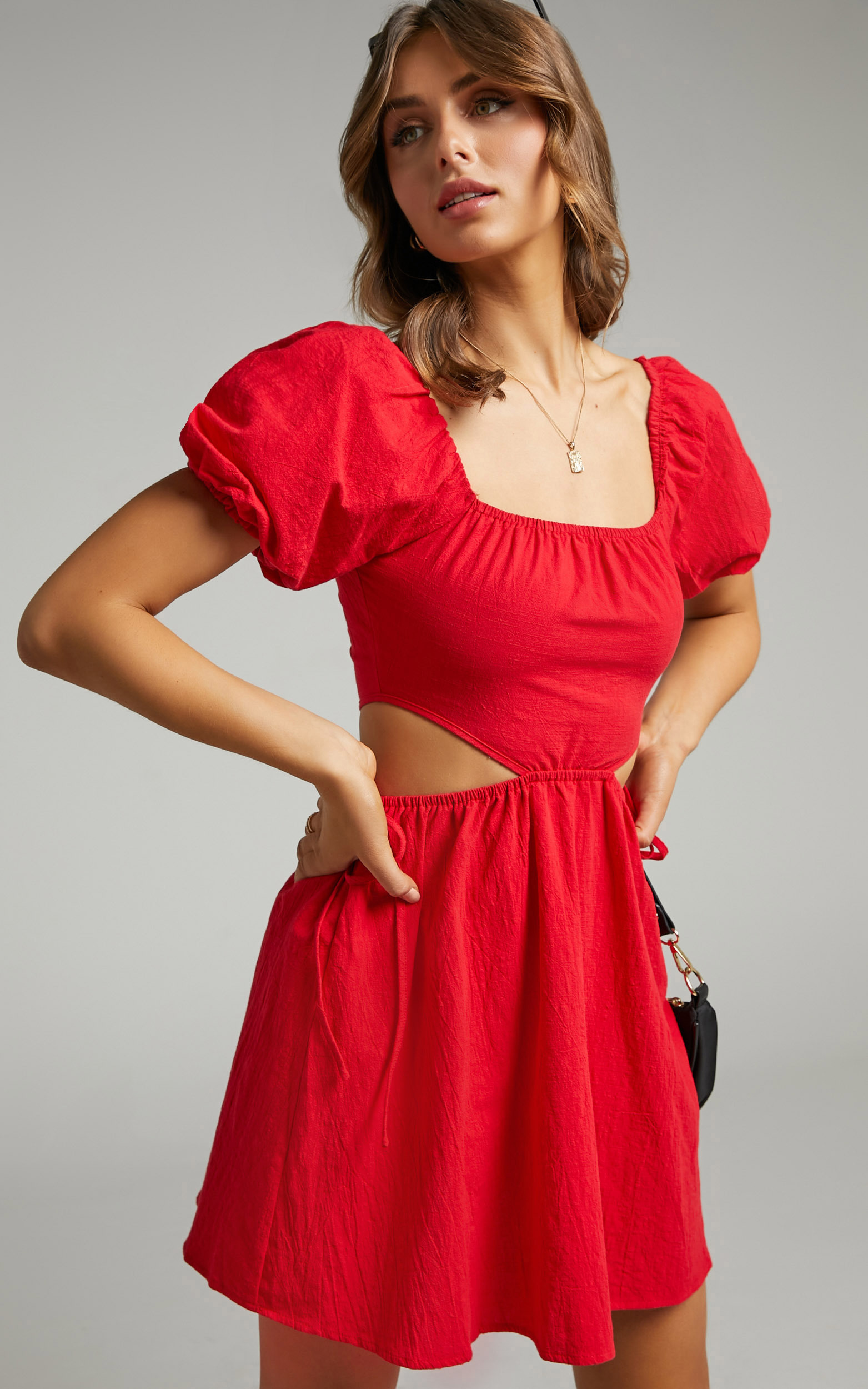 Loriella Waist Cut Out Skater Skirt Dress in Red - 06, RED2, hi-res image number null