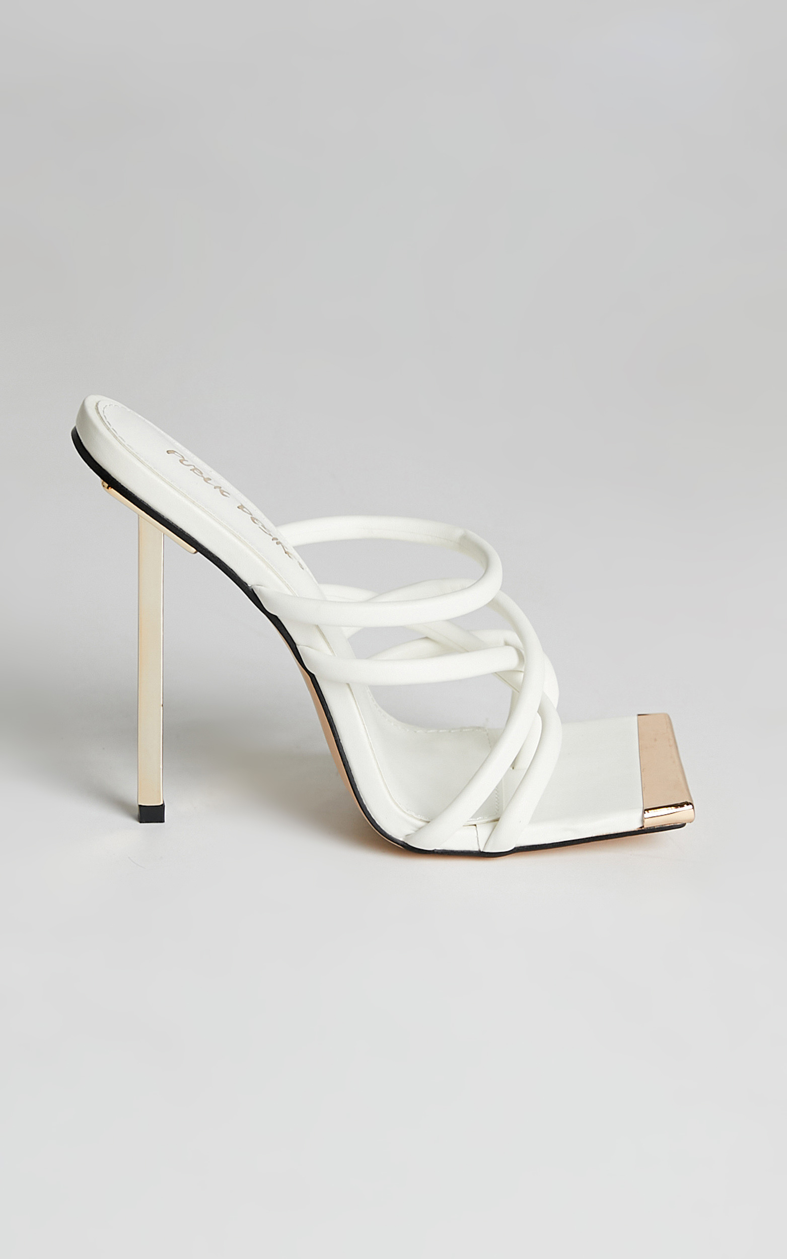 Public Desire - Coincidence Strappy Square Toe Metallic Stiletto Heels in White - 05, WHT3, hi-res image number null