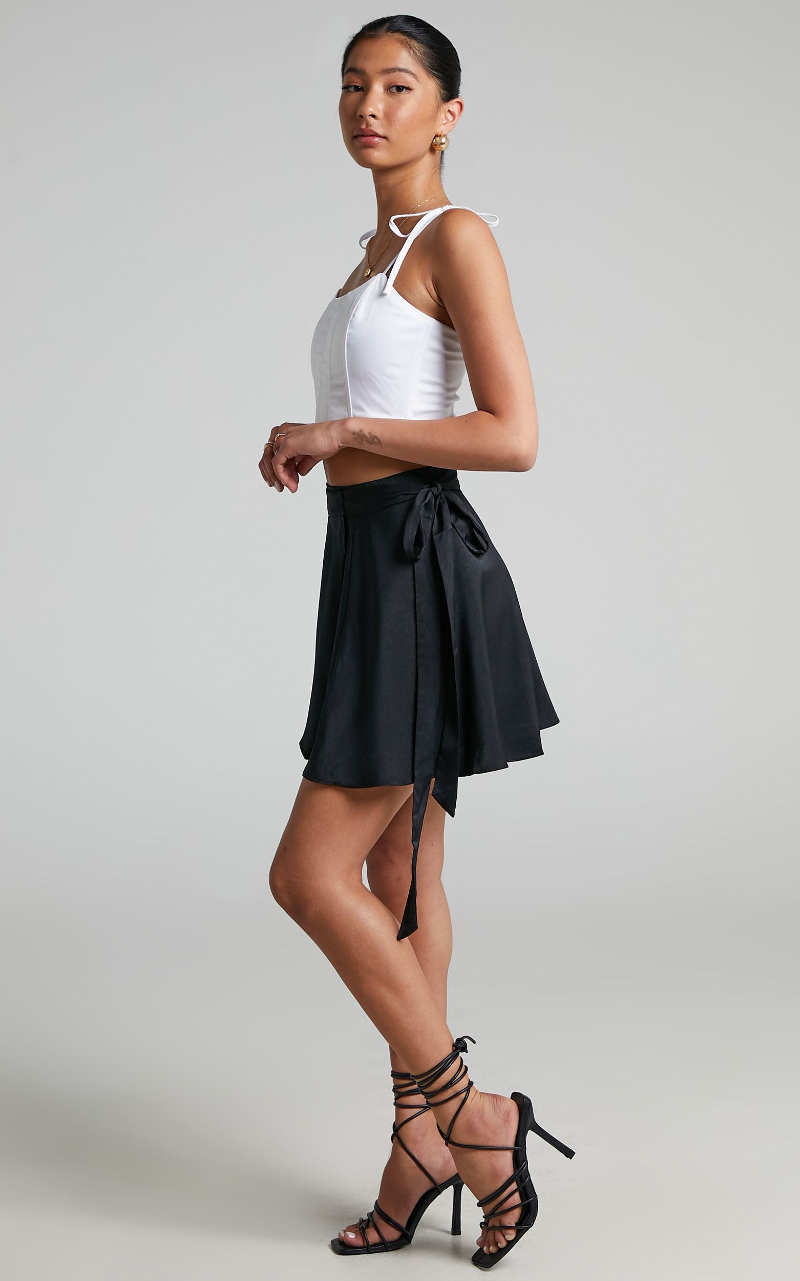 Serendipity Wrap Skirt in Black Satin - 06, BLK1, hi-res image number null