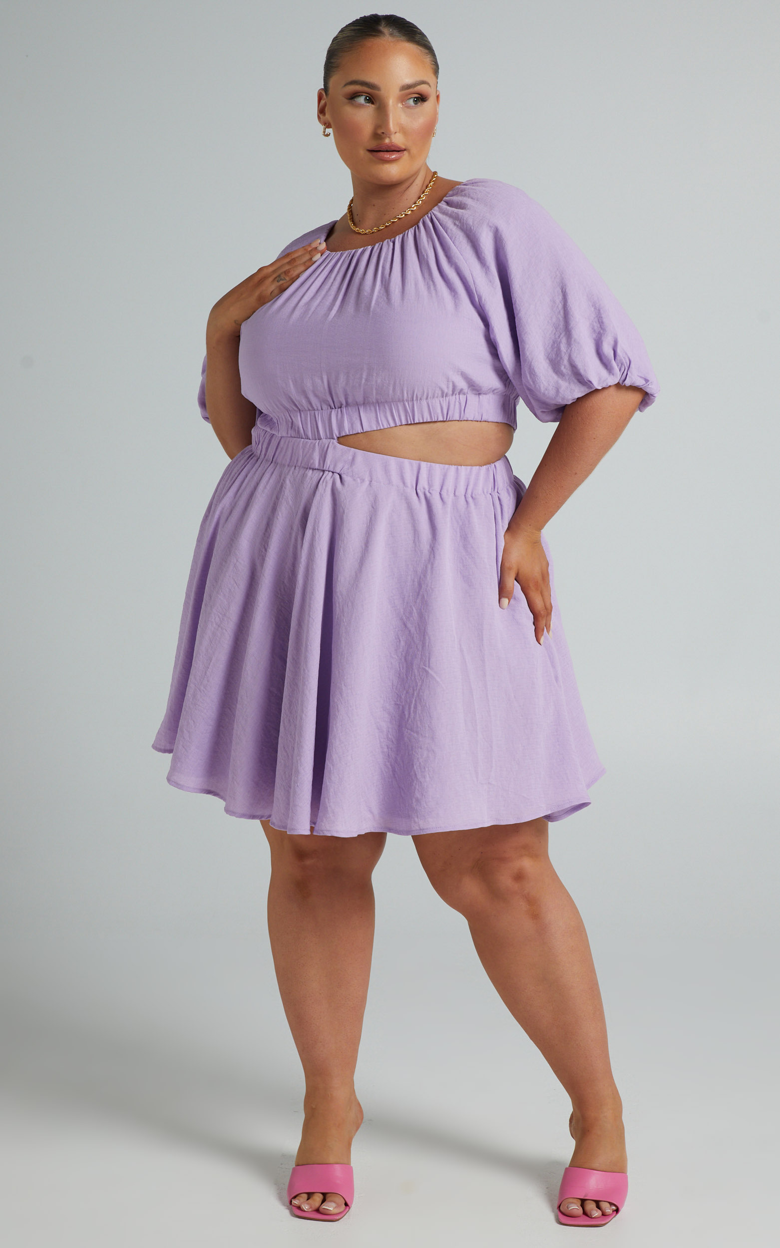Hadley Puff sleeve cut out mini dress in Lilac - 06, PRP2, hi-res image number null