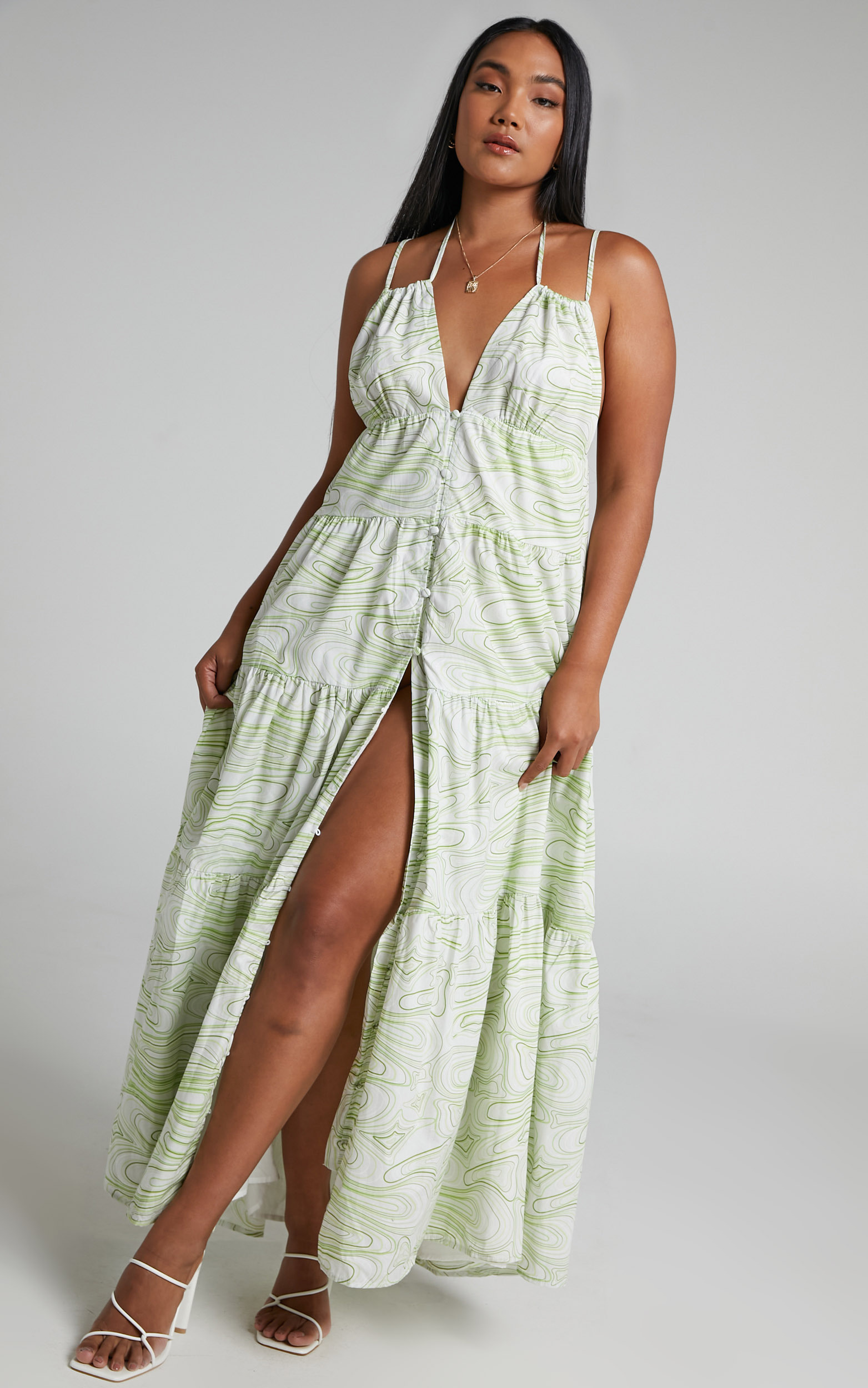 Charlie Holiday - Pricilla Maxi Dress in Abstract Wave - L, GRN1, hi-res image number null