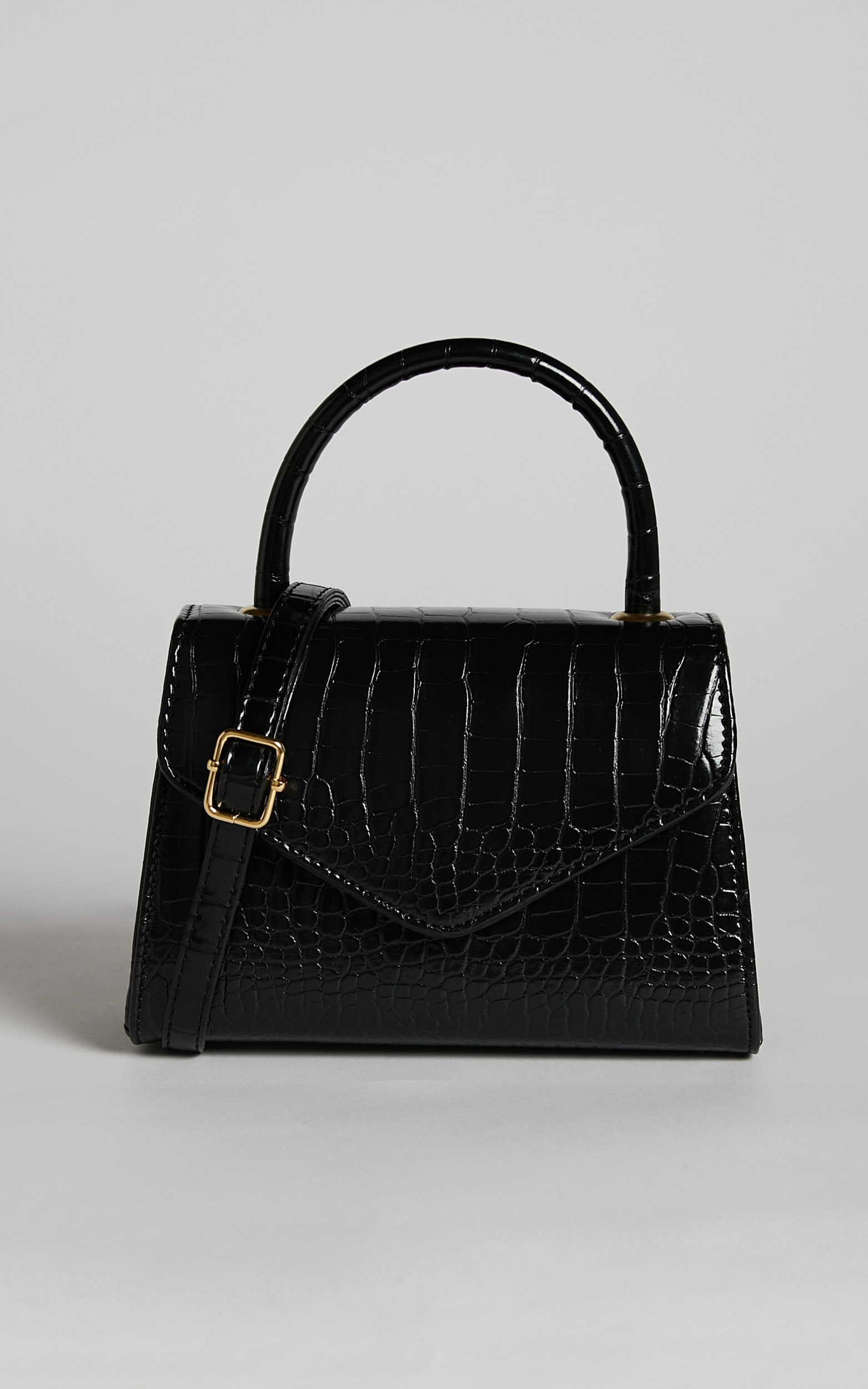 Marilou Bag - Croc Embossed Top Handle Bag in Black - NoSize, BLK1, hi-res image number null