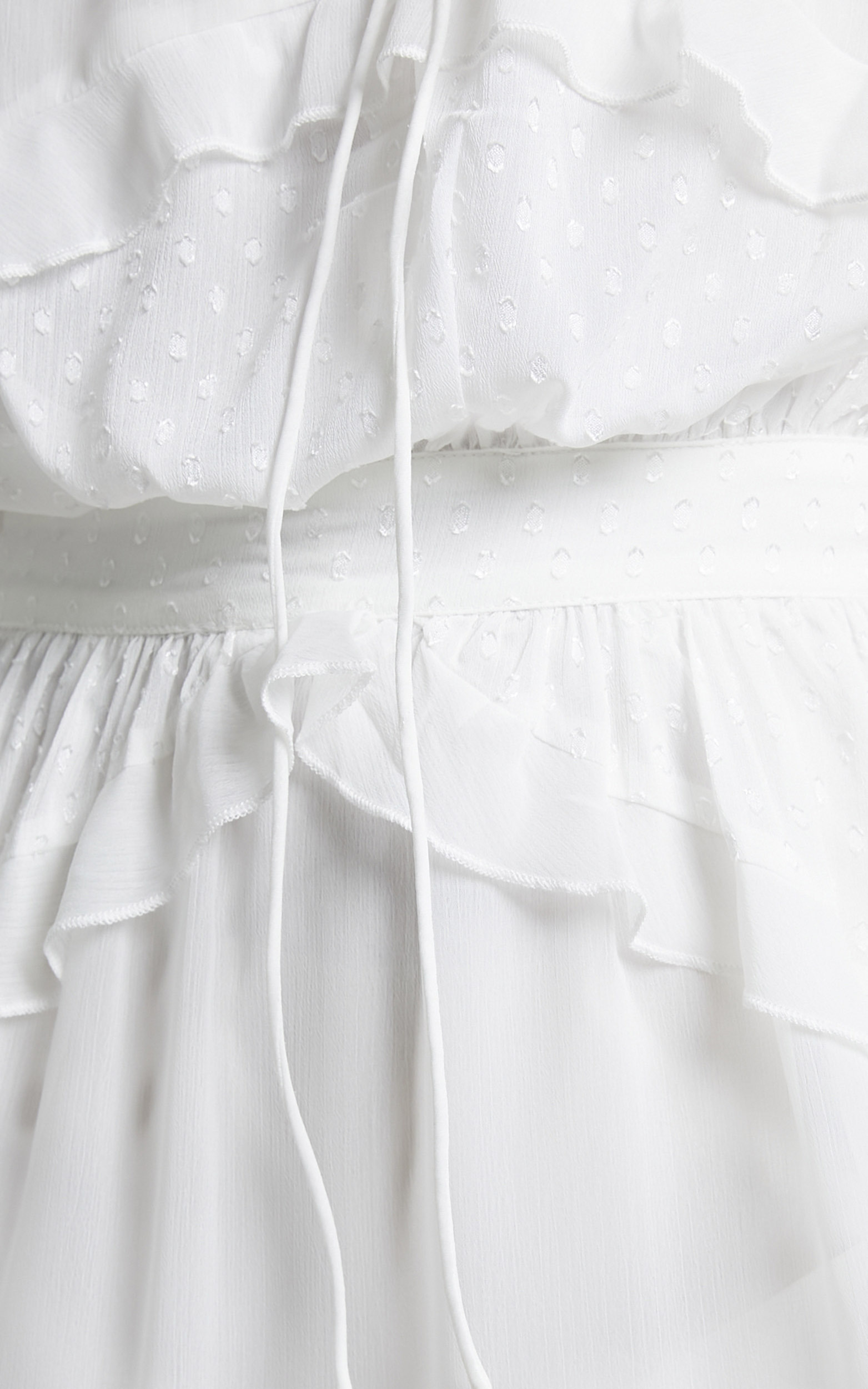 Deska Tie Front Tiered Off Shoulder Maxi Dress in White | Showpo