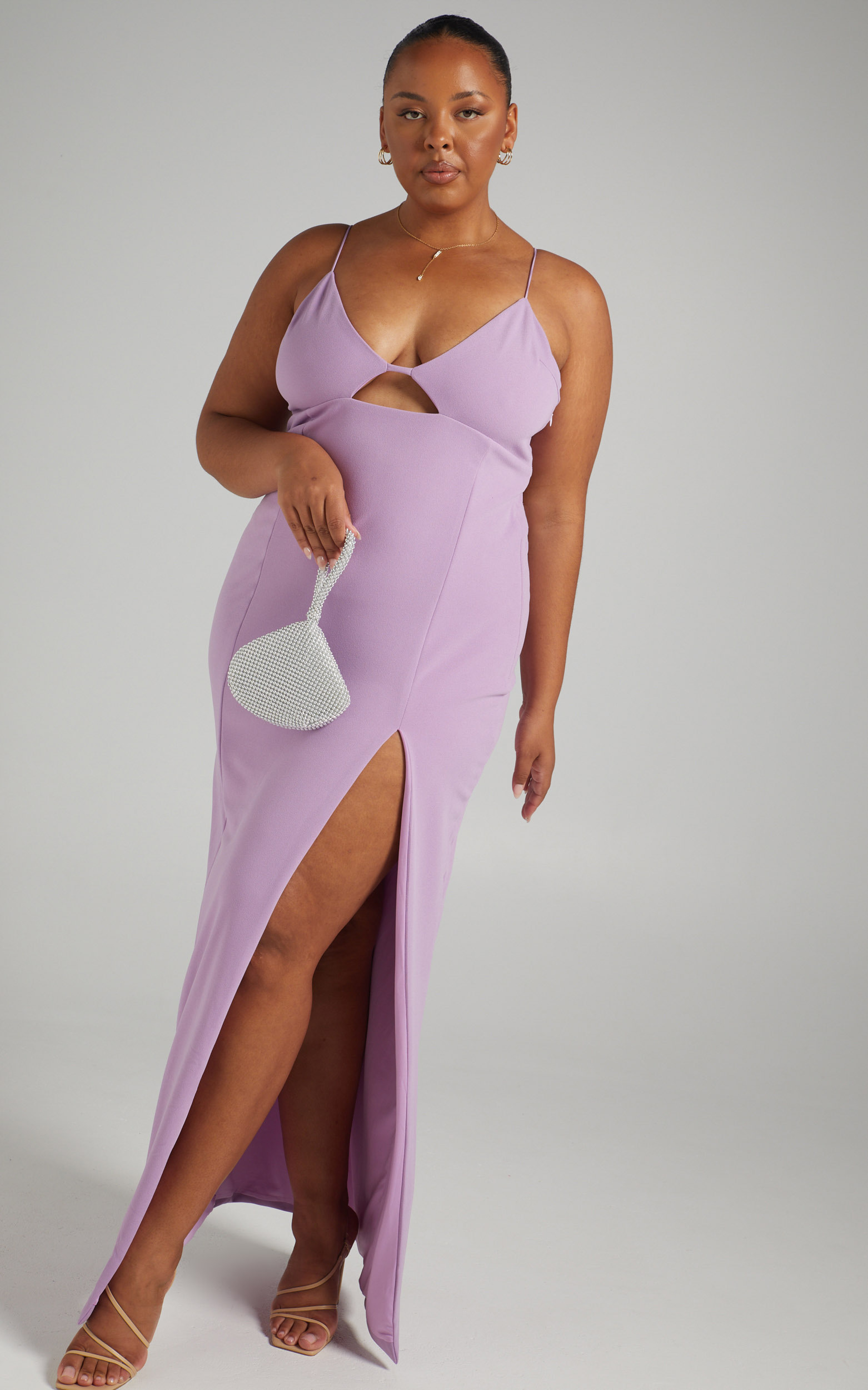 Nikkolyn Cut Out Thigh Split Maxi Dress in Lilac - 06, PRP2, hi-res image number null