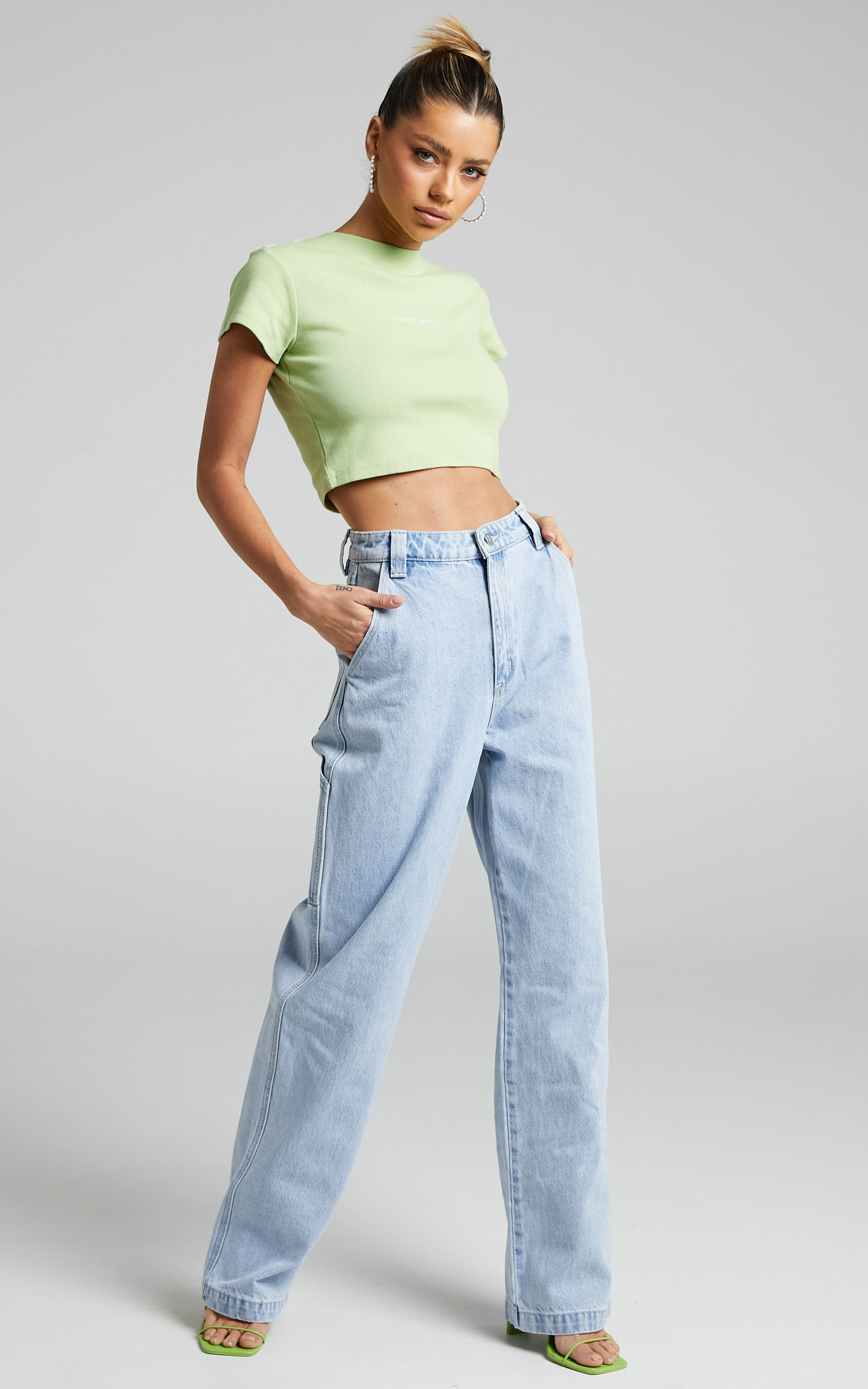 Abrand - A 90's Crop Tee in FADED FLURO - L, GRN1, hi-res image number null