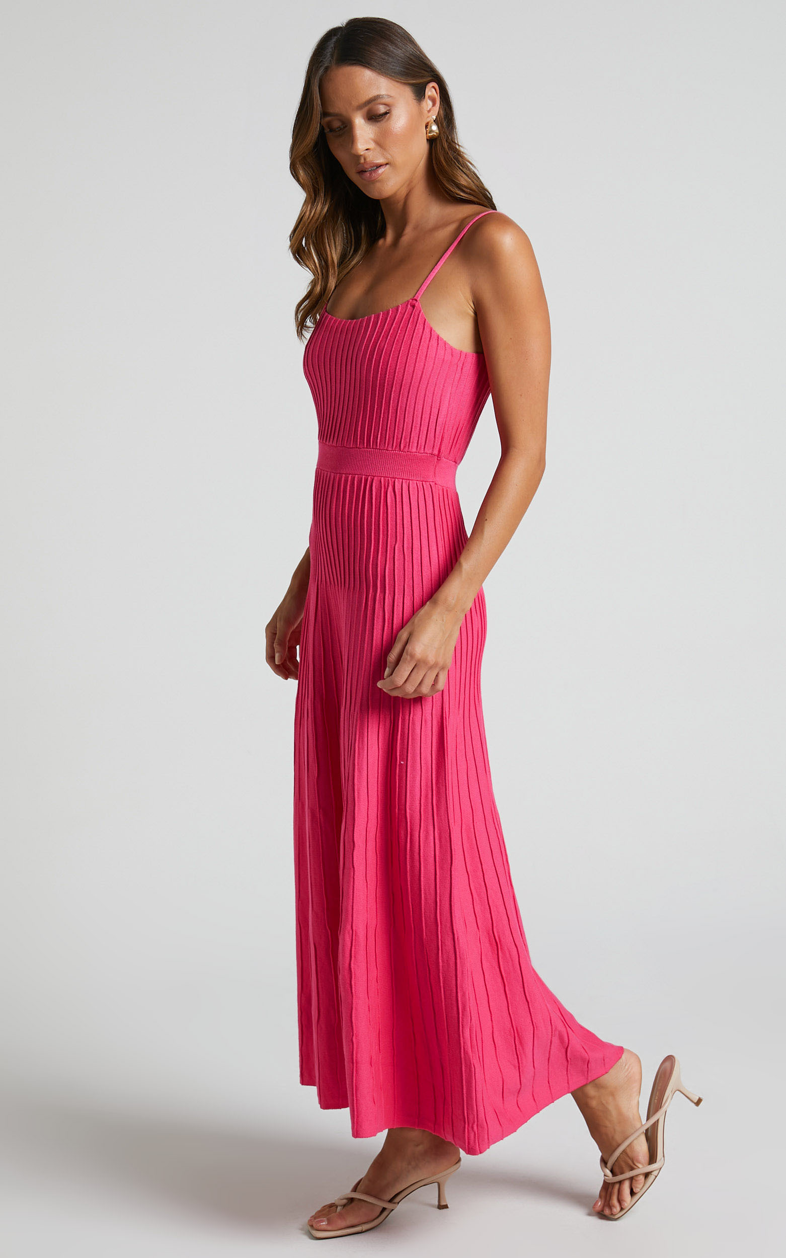 Donissa Midi Dress - Panelled Knit Dress in Hot Pink | Showpo USA