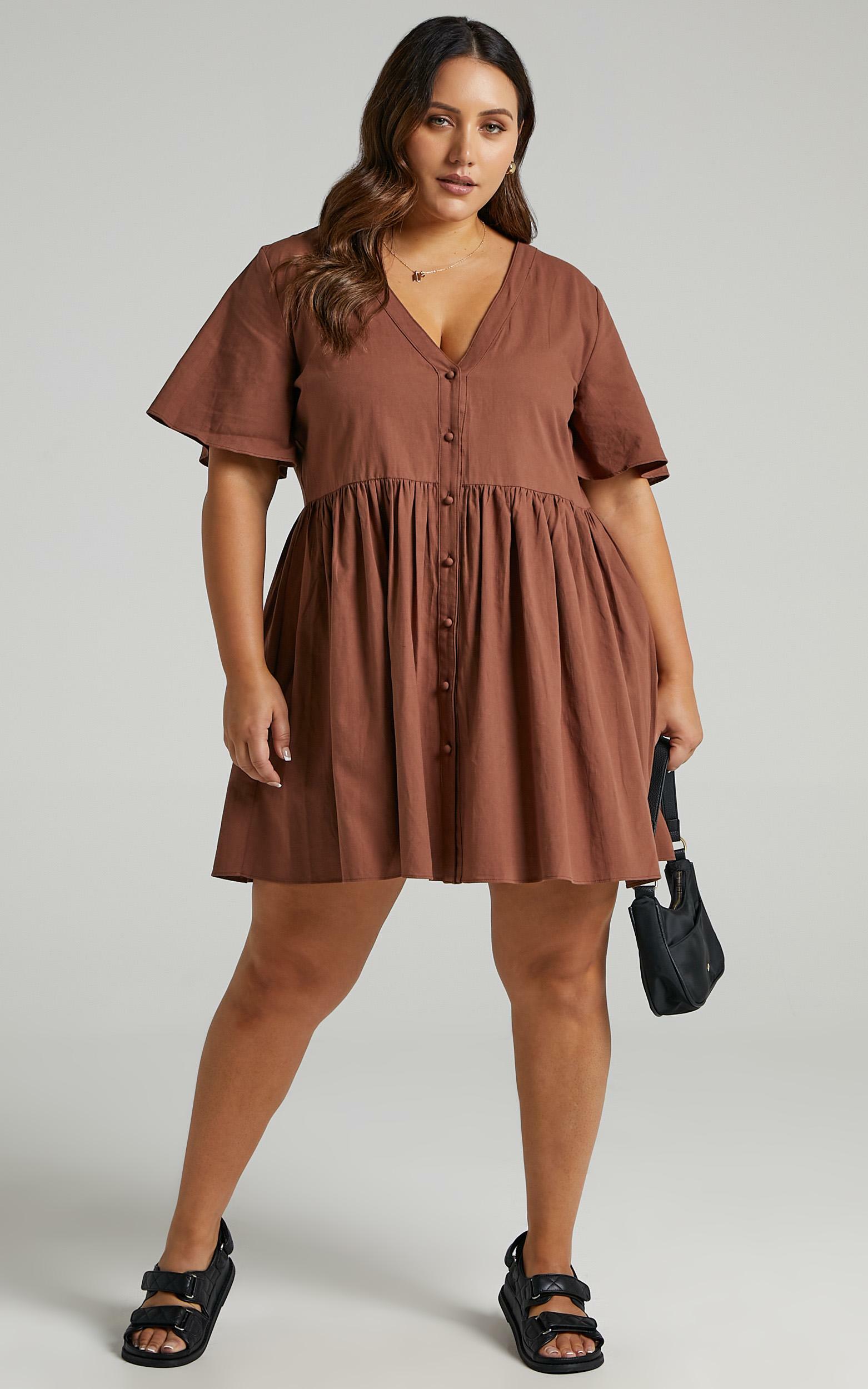 Staycation Smock Button Up Mini Dress in Chocolate - 06, BRN5, hi-res image number null