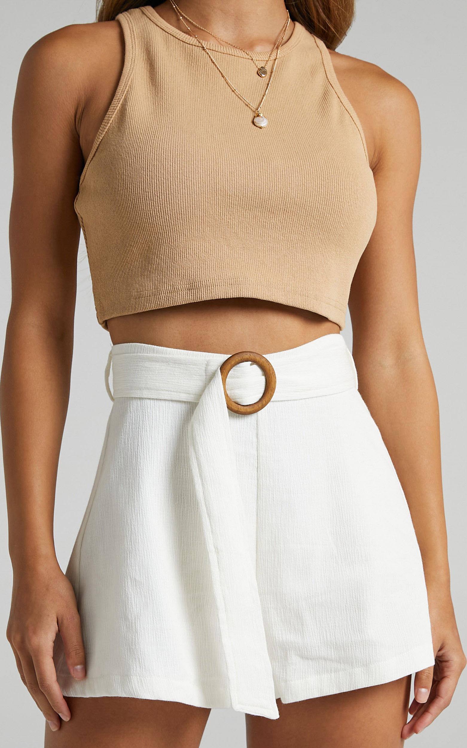 Devera Belted High Waist Shorts in Off White - 06, WHT1, hi-res image number null