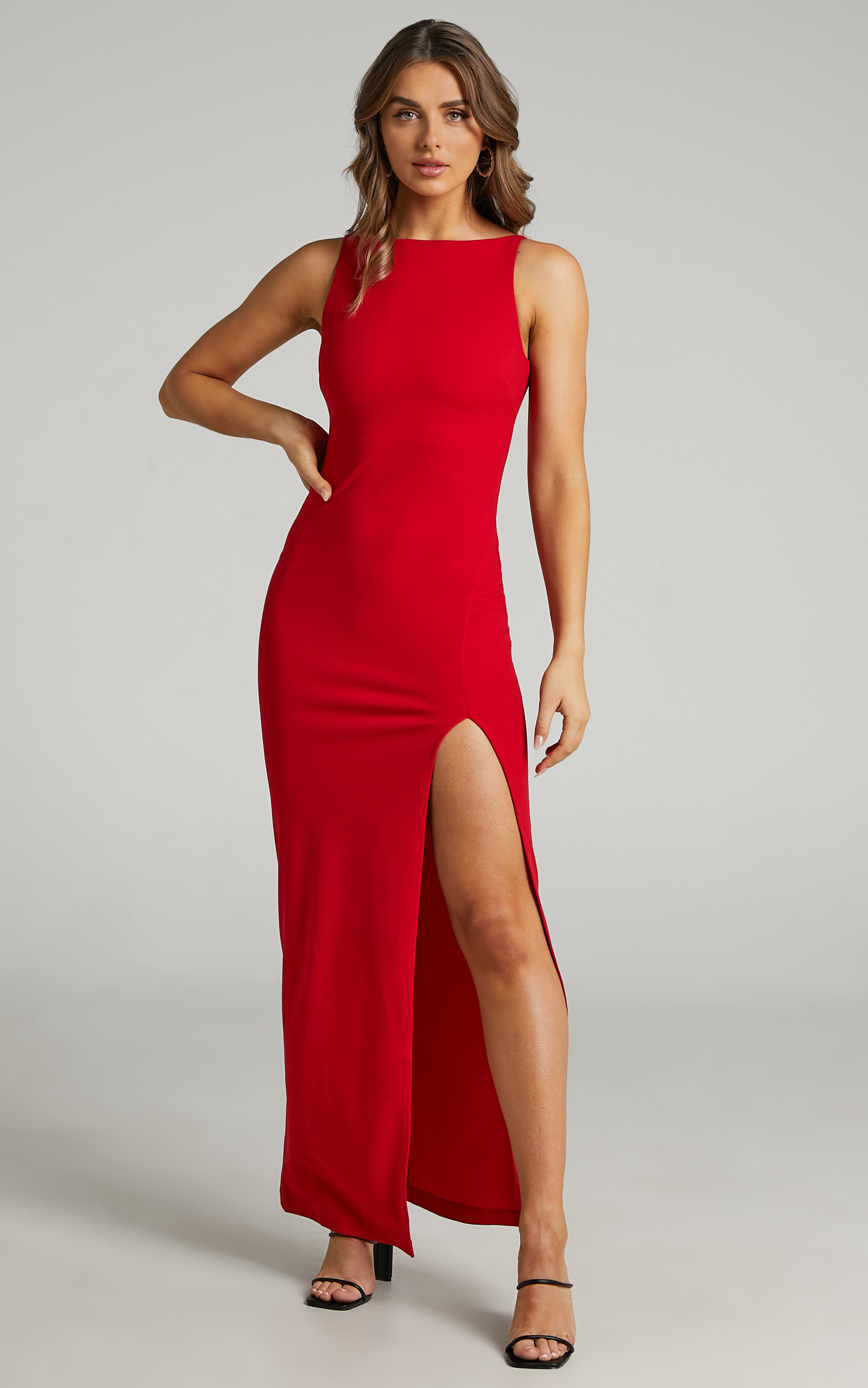 Indi Boat Neck Bodycon Maxi Dress in Red - 06, RED3, hi-res image number null
