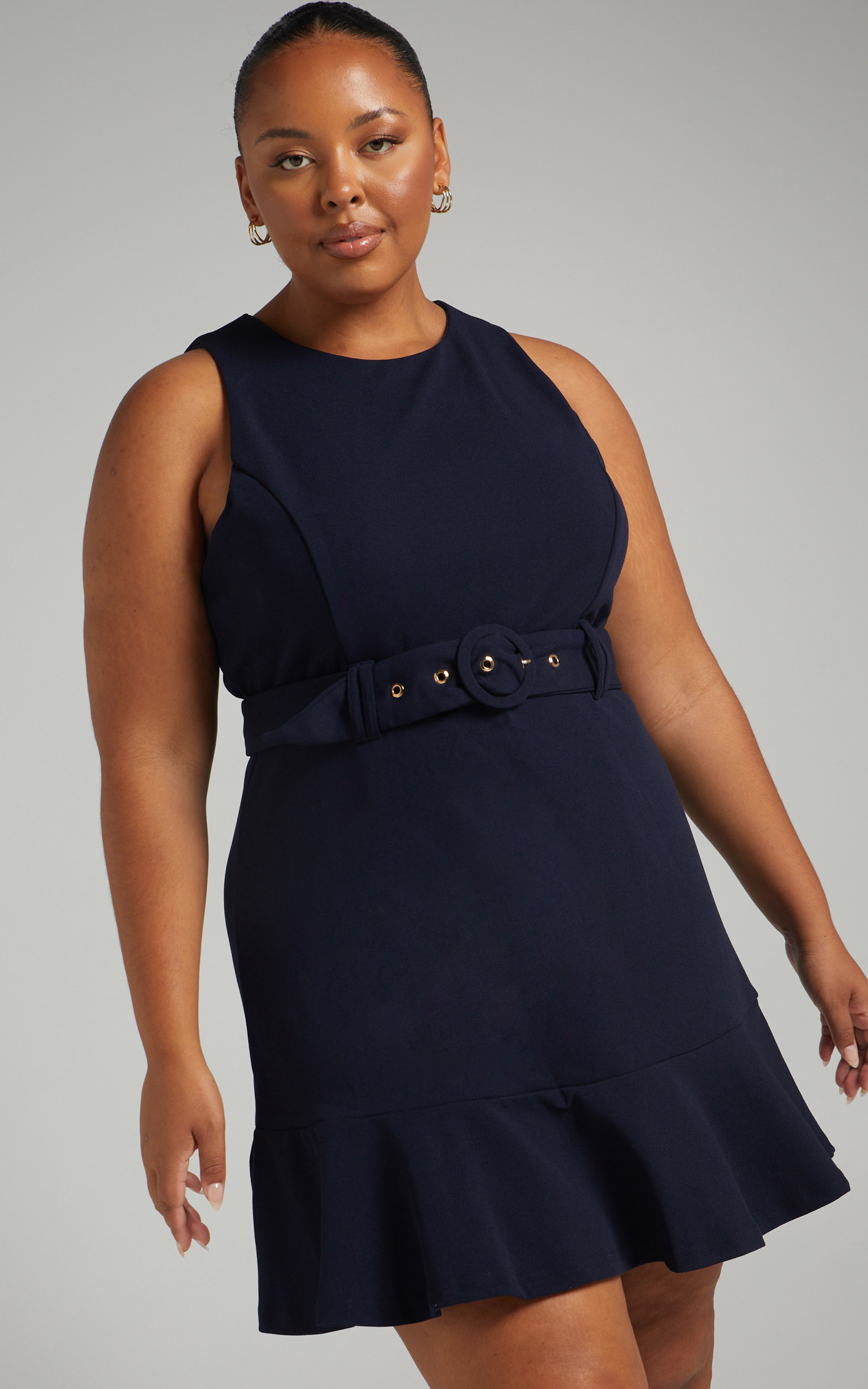 Kielle Sleeveless Mini Dress with Belt in Navy - 04, NVY1, hi-res image number null
