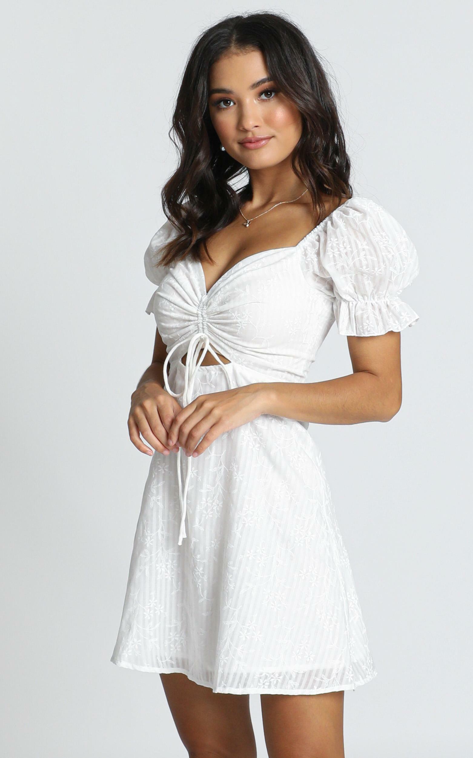 Soft Mention Puff Sleeve Mini Dress in White Floral - 20, WHT3, hi-res image number null