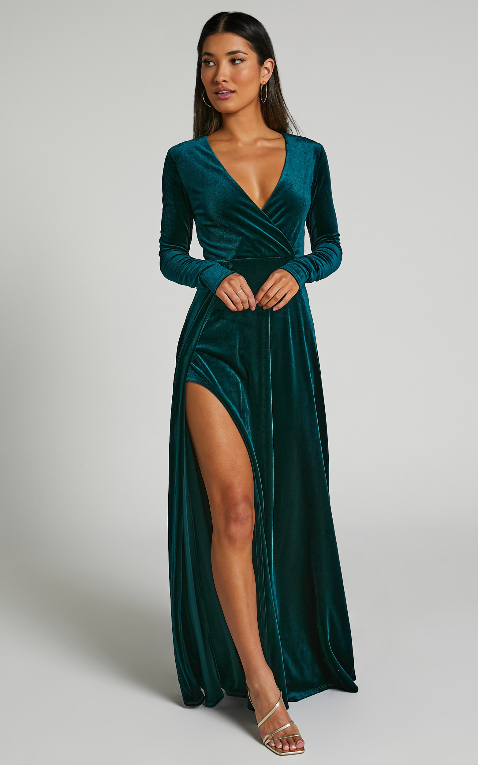 Sloane Maxi Dress - Long Sleeve Wrap Dress in Emerald | Showpo USA