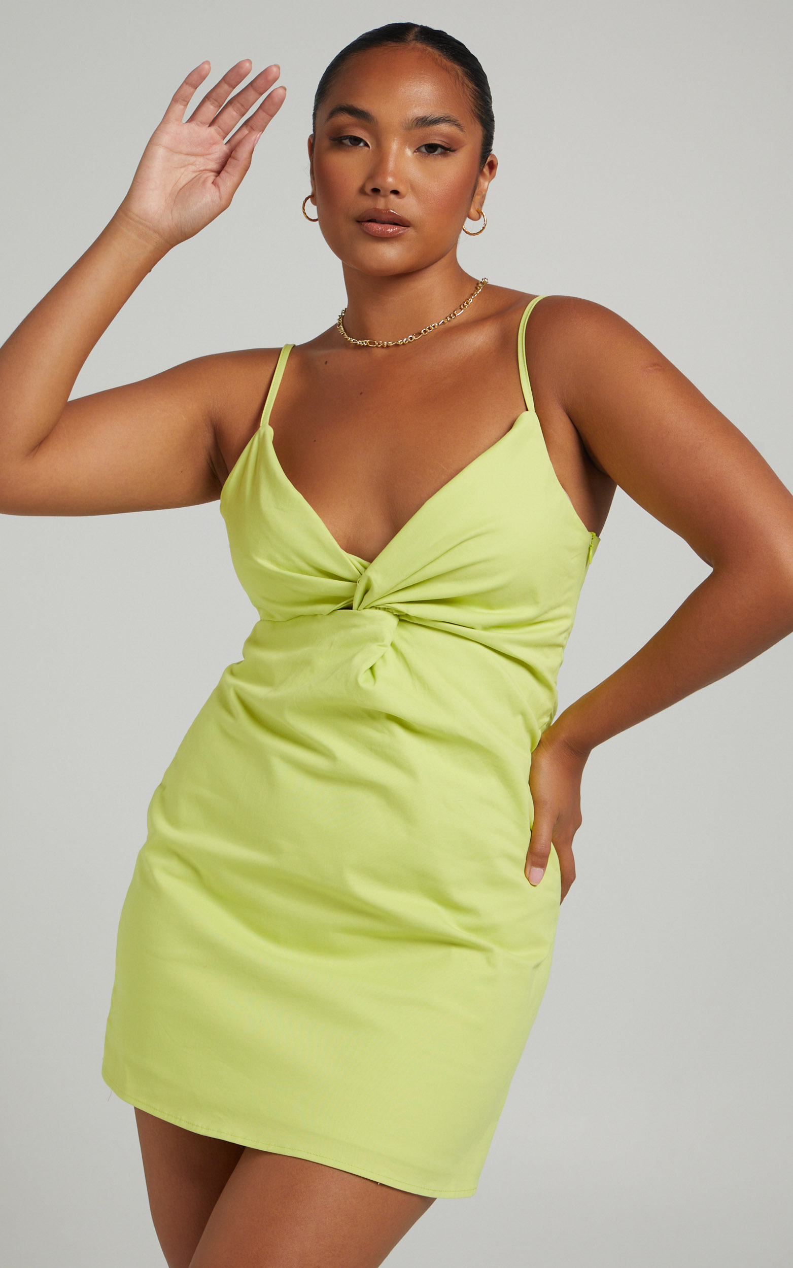 Tommy Twist Front Mini Dress in Lime - L, GRN1, hi-res image number null