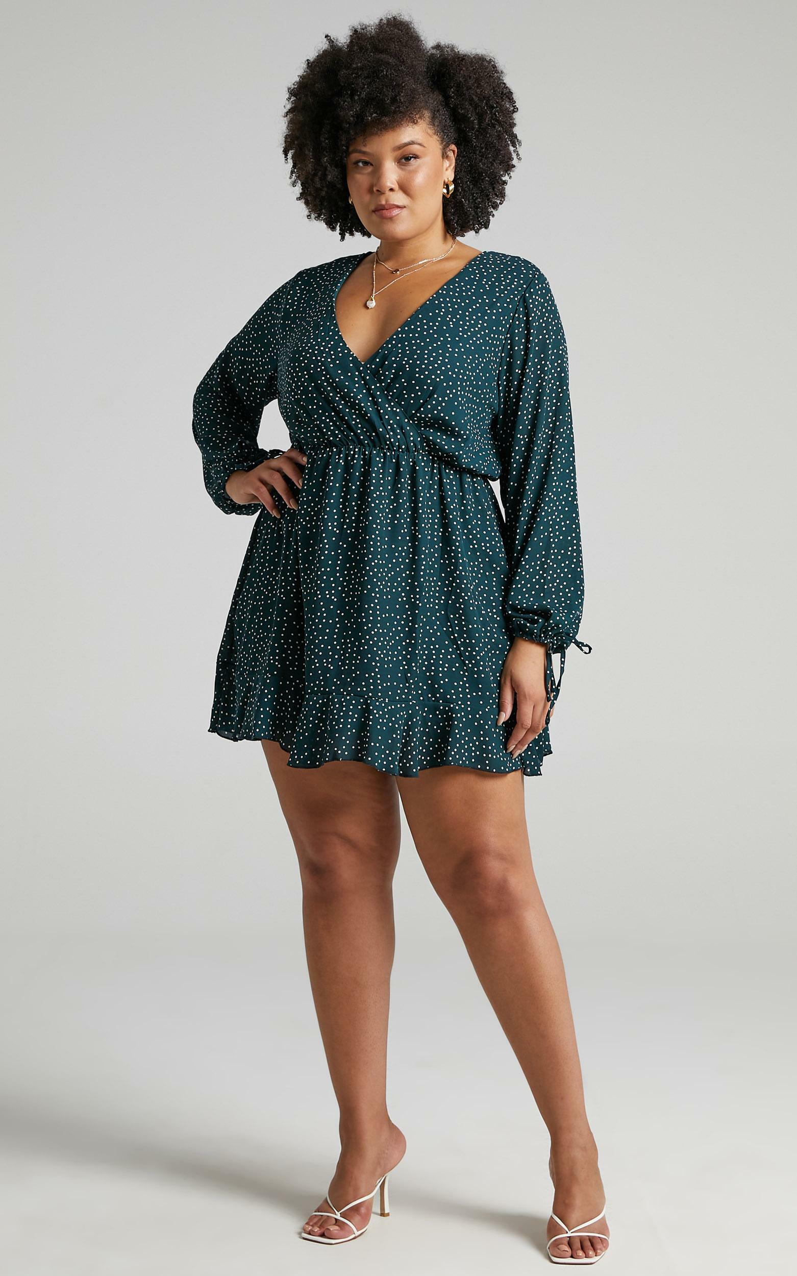 Keep It Smart Long Sleeve Mini Dress in Emerald Spot - 20, GRN1, hi-res image number null