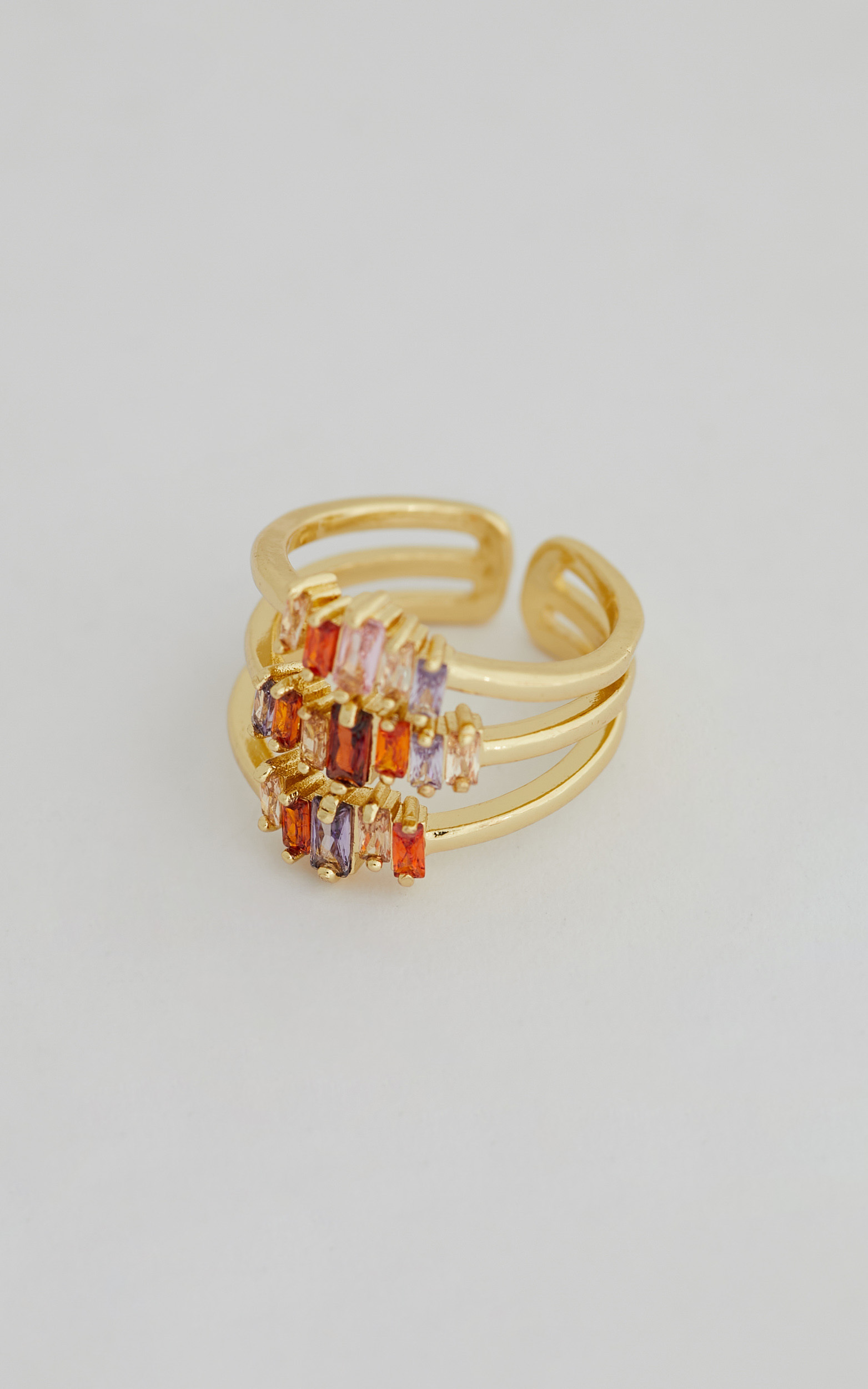 Amihan Ring - Multi Gemstone Triple Band Ring in Gold - NoSize, GLD1, hi-res image number null