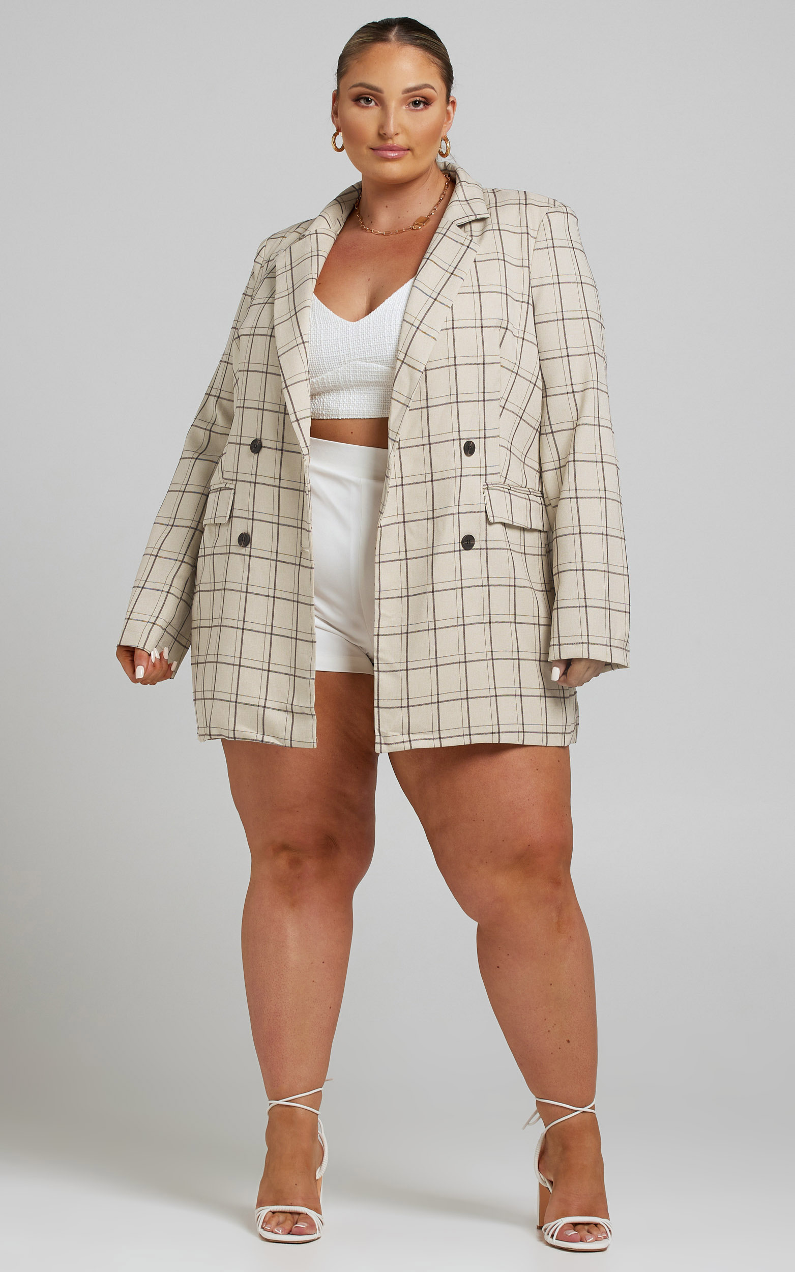 Sort It Out Blazer in Cream Check - 04, CRE4, hi-res image number null