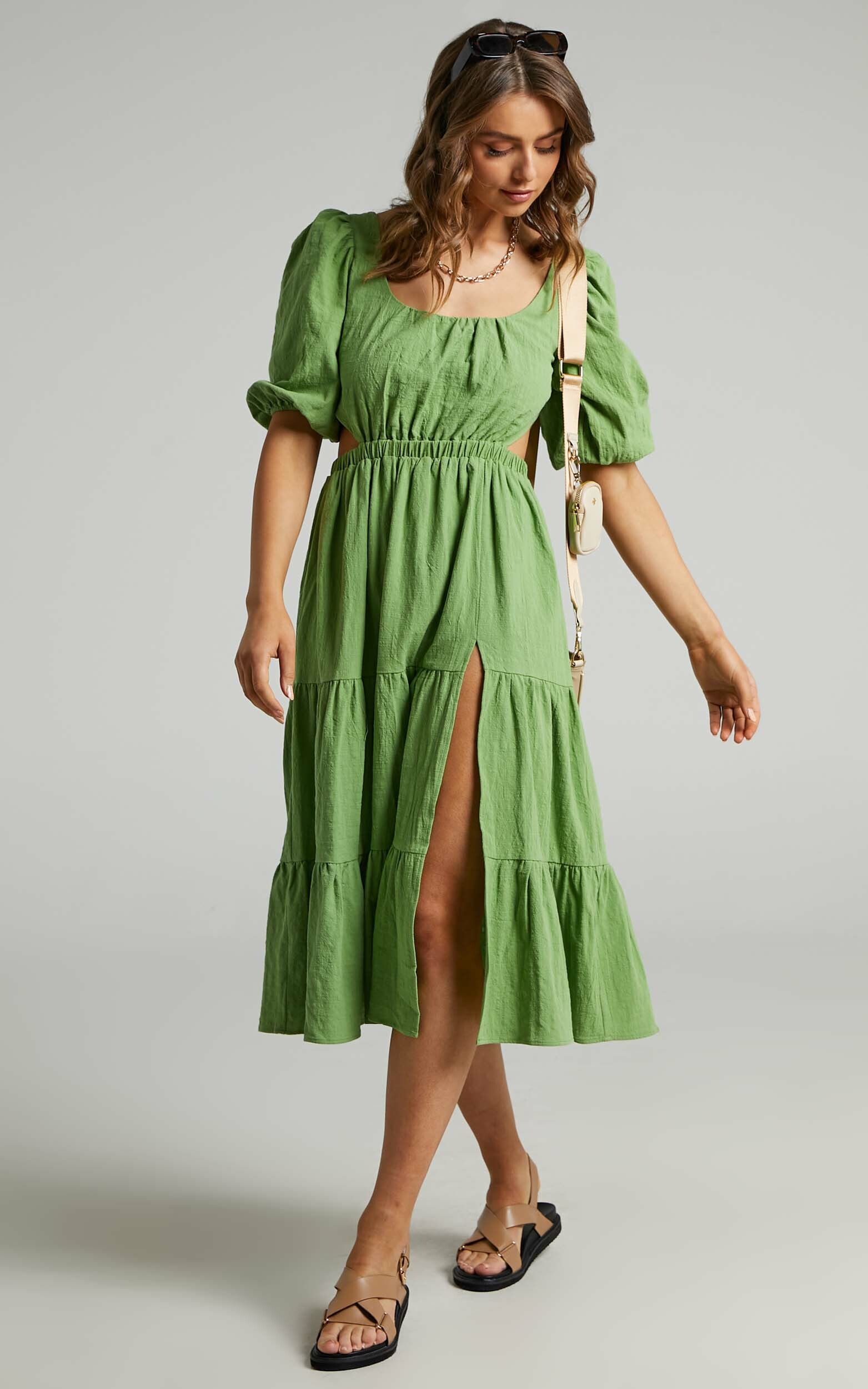 Ianthea Cut Out Tiered Midi  Dress in Green - 06, GRN2, hi-res image number null