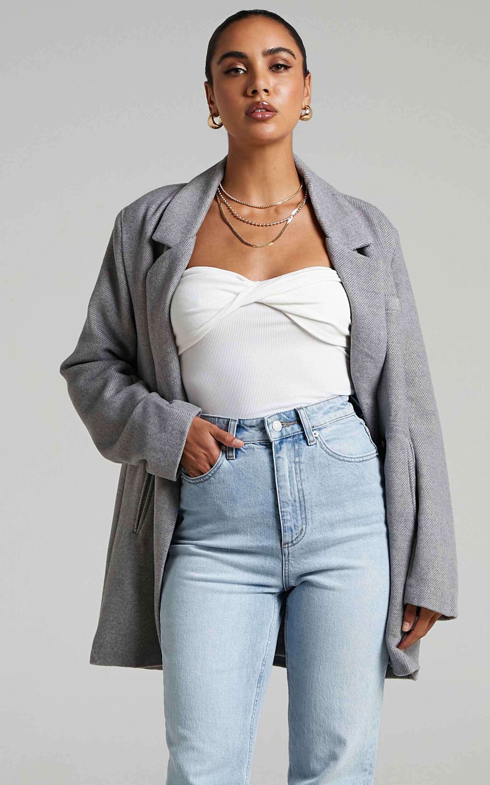 Kora Oversized Button Up Coat in Grey - 06, GRY1, hi-res image number null