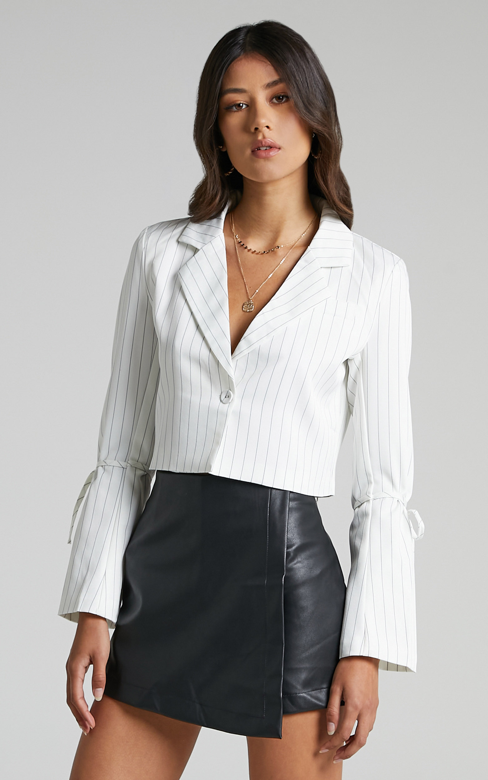 Coco Button Front Jacket in Pinstripe - L, WHT1, hi-res image number null