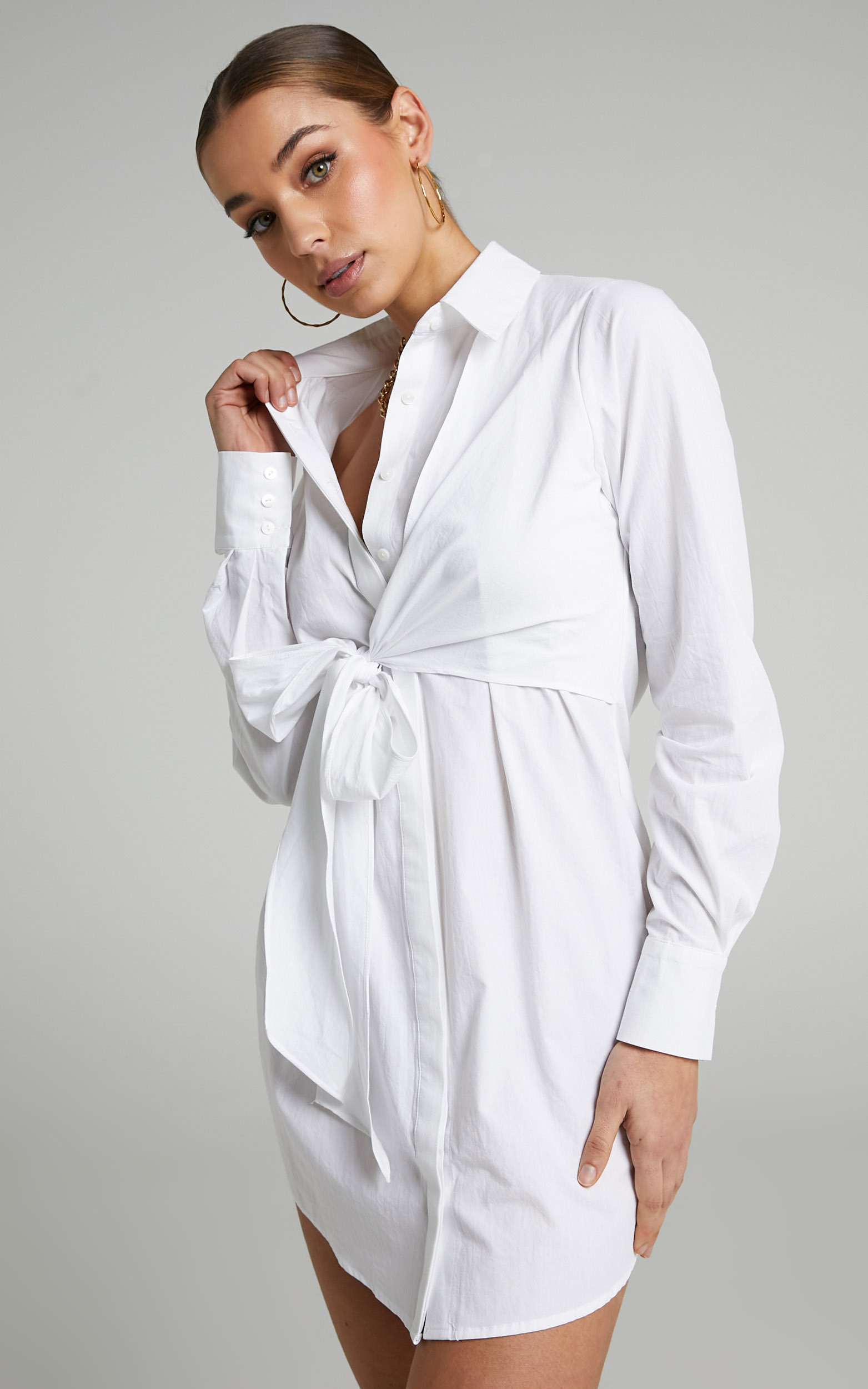 Eugene Collared Shirt Dress in White - 06, WHT2, hi-res image number null