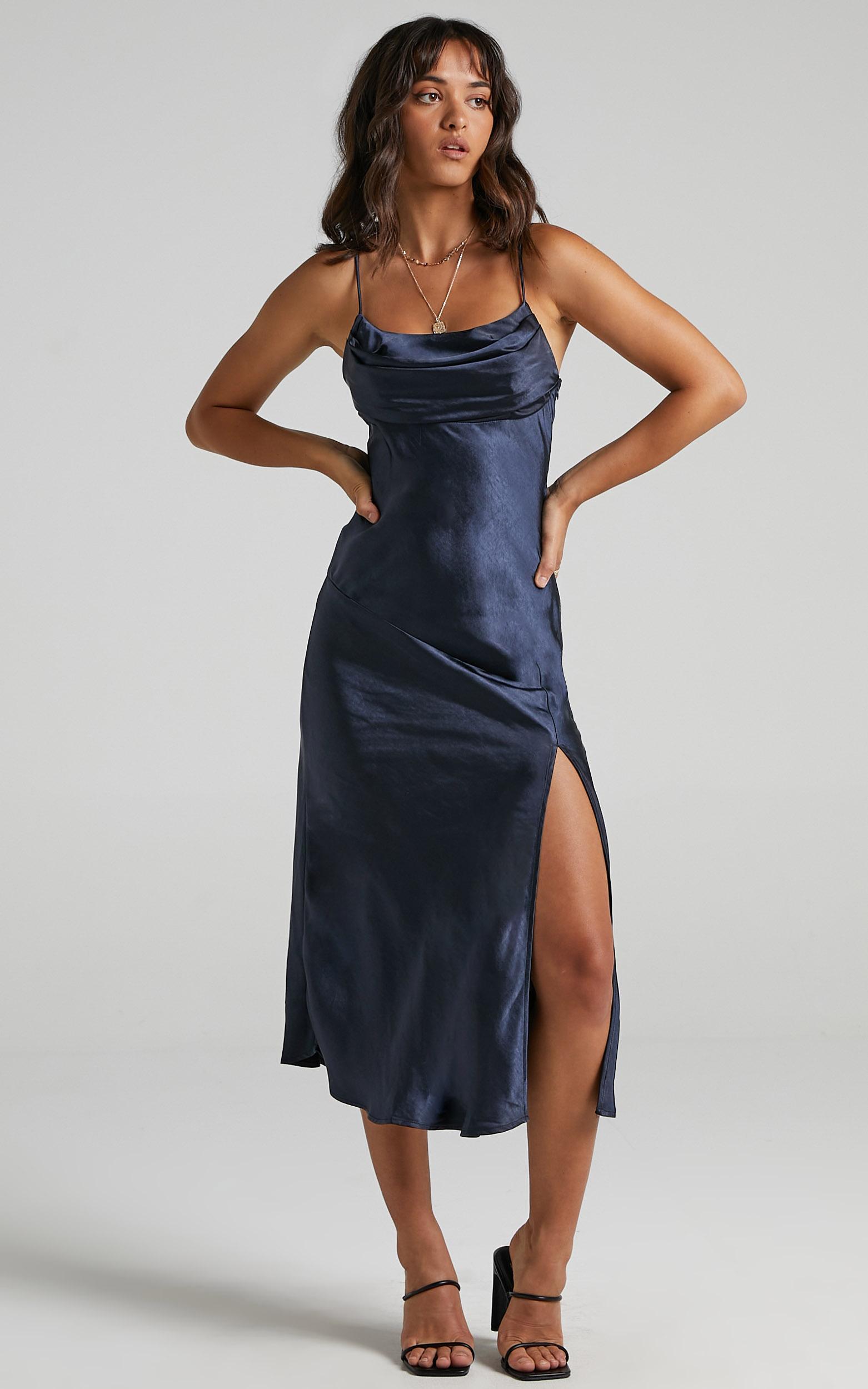 Monica Dress in Navy Satin - 06, NVY1, hi-res image number null