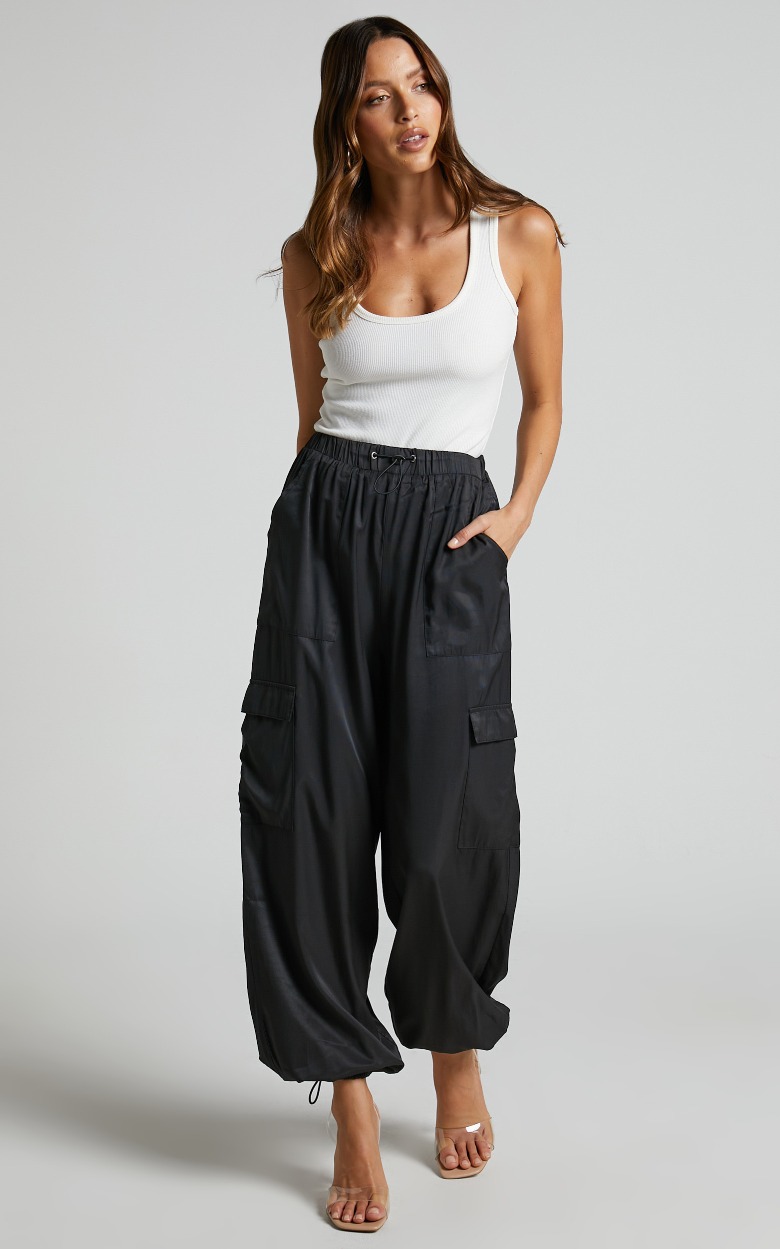 Hanabi - High Waisted Cargo Parachute Pant in Black - 06, BLK1, hi-res image number null