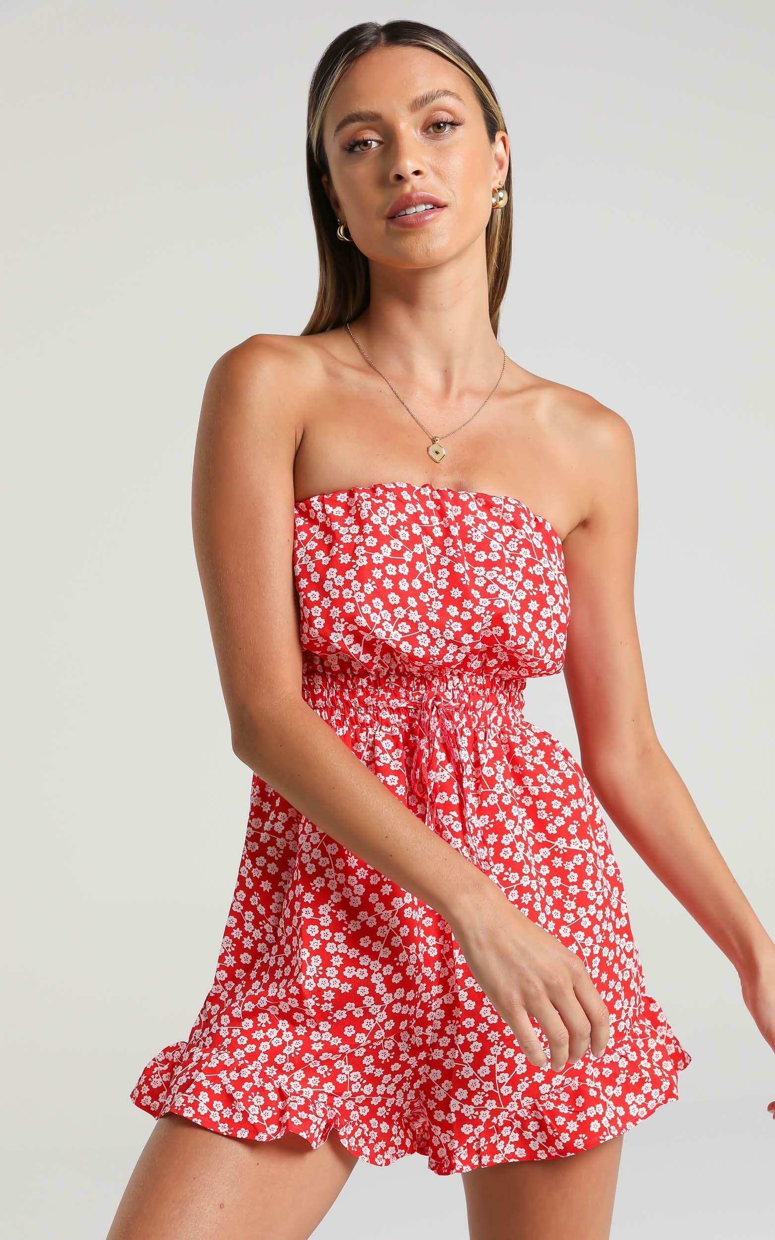 Pretty Little Lies Strapless Playsuit in Red Print - 06, RED1, hi-res image number null