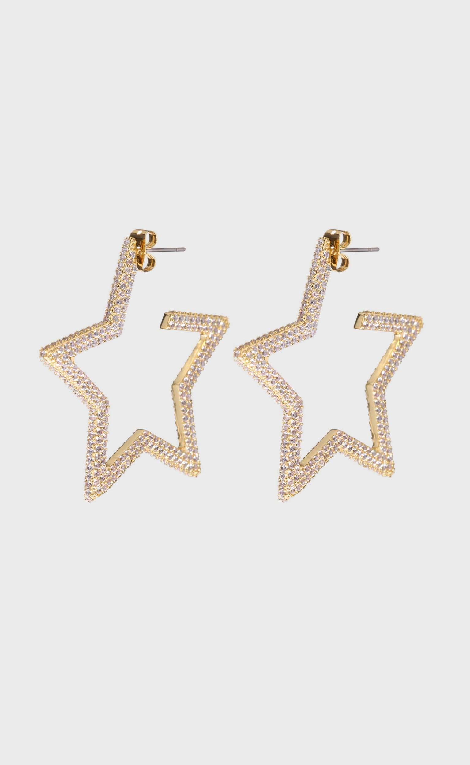 Luv AJ - Pave Star Hoops in Gold, , hi-res image number null