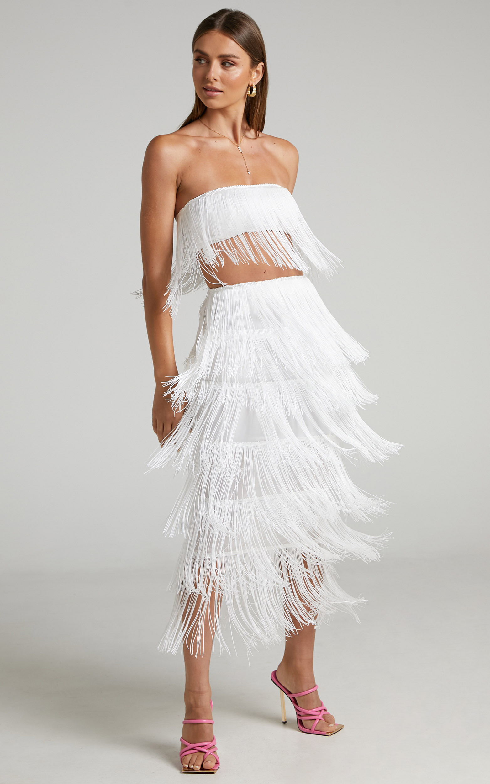 Amalee Fringe Two Piece Skirt Set in White - 04, WHT2, hi-res image number null