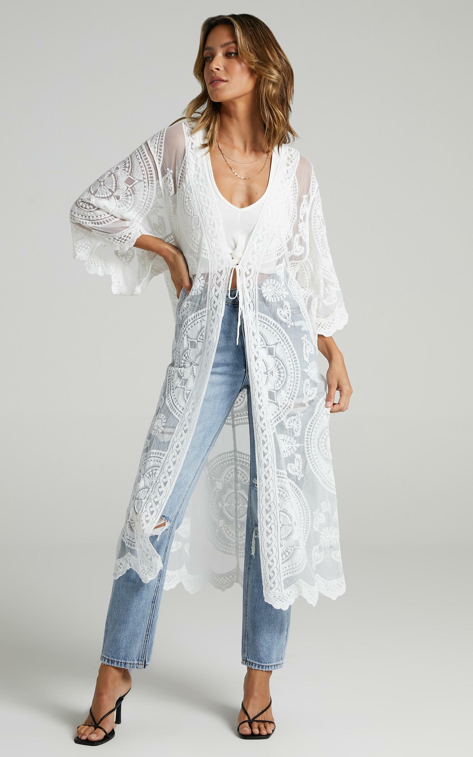 Off The Grid Bell Sleeve Kimono in White - M/L, WHT2, hi-res image number null