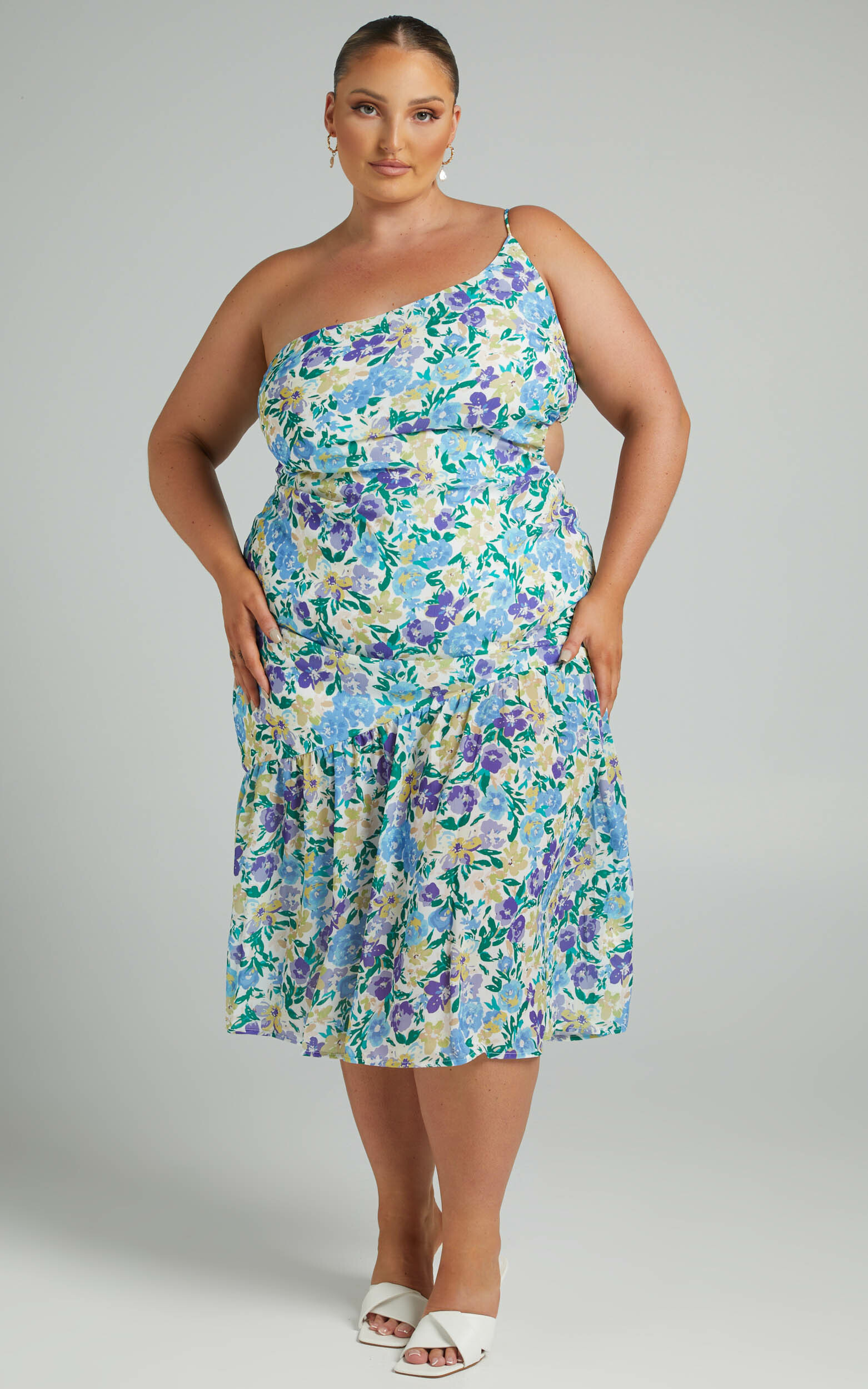 Myeshia Cut Out One Shoulder Midi Dress in Lavender Fields - 12, WHT1, hi-res image number null