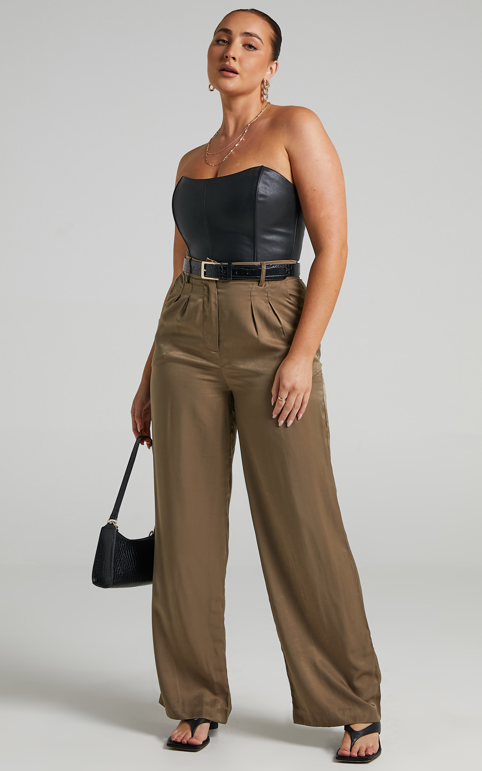 Carrey Tailored Wide Leg Pants in Khaki - 06, GRN2, hi-res image number null