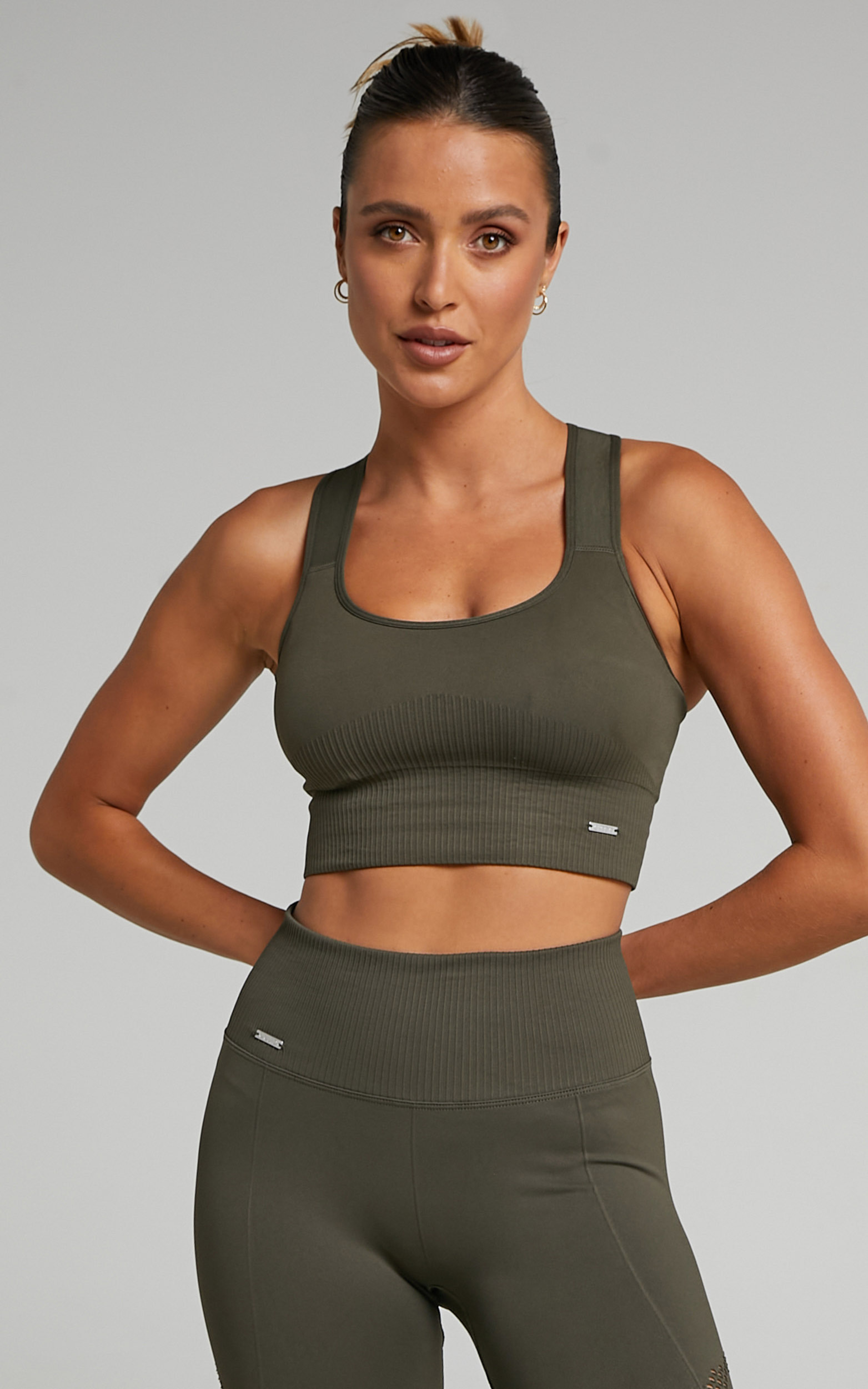 Aim'n - HIGH SUPPORT RIBBED BRA in Khaki - XS, GRN1, hi-res image number null