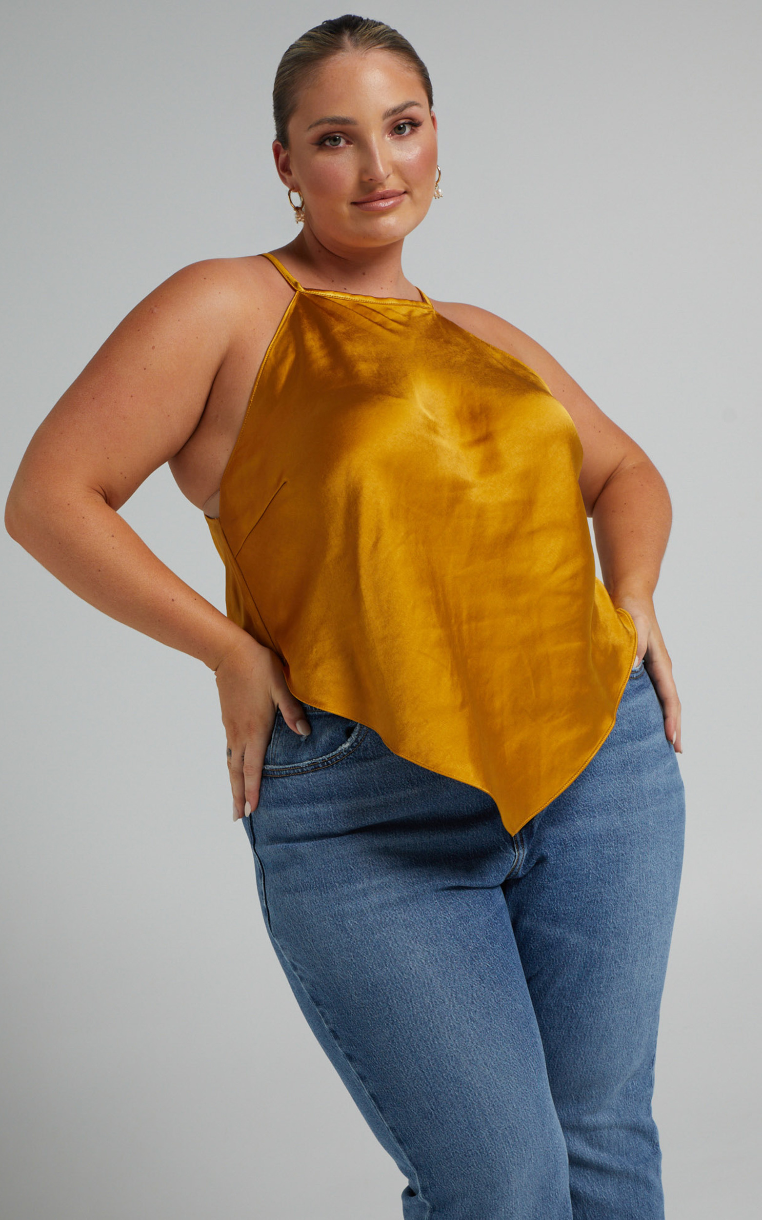 Nelssy Halter Neck Scarf Top In Satin in Yellow - 04, YEL1, hi-res image number null